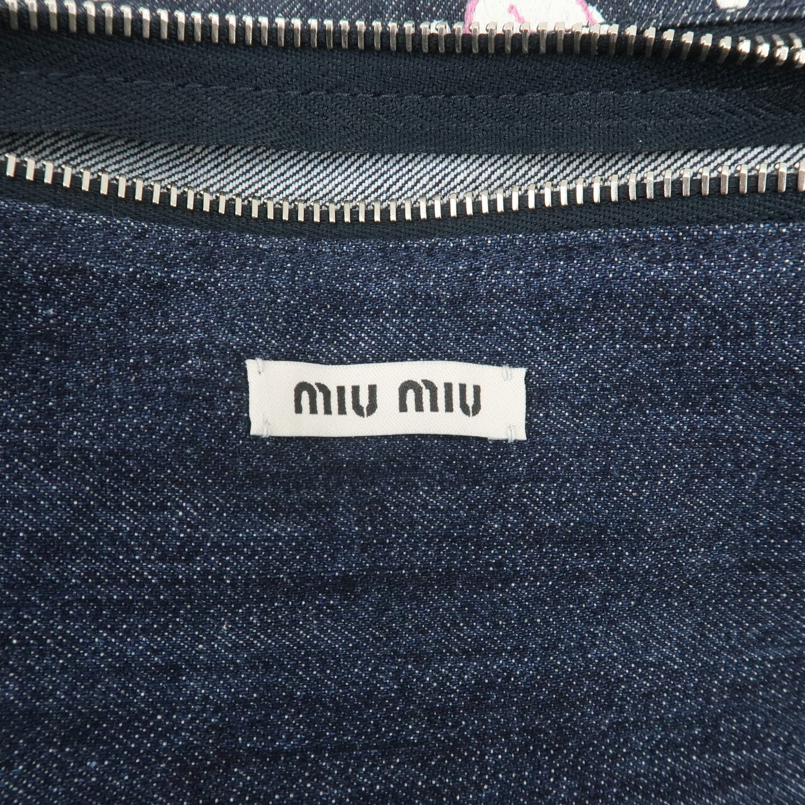 MIU MIU Cats & Dots Print Denim 2Way Tote Bag Blue