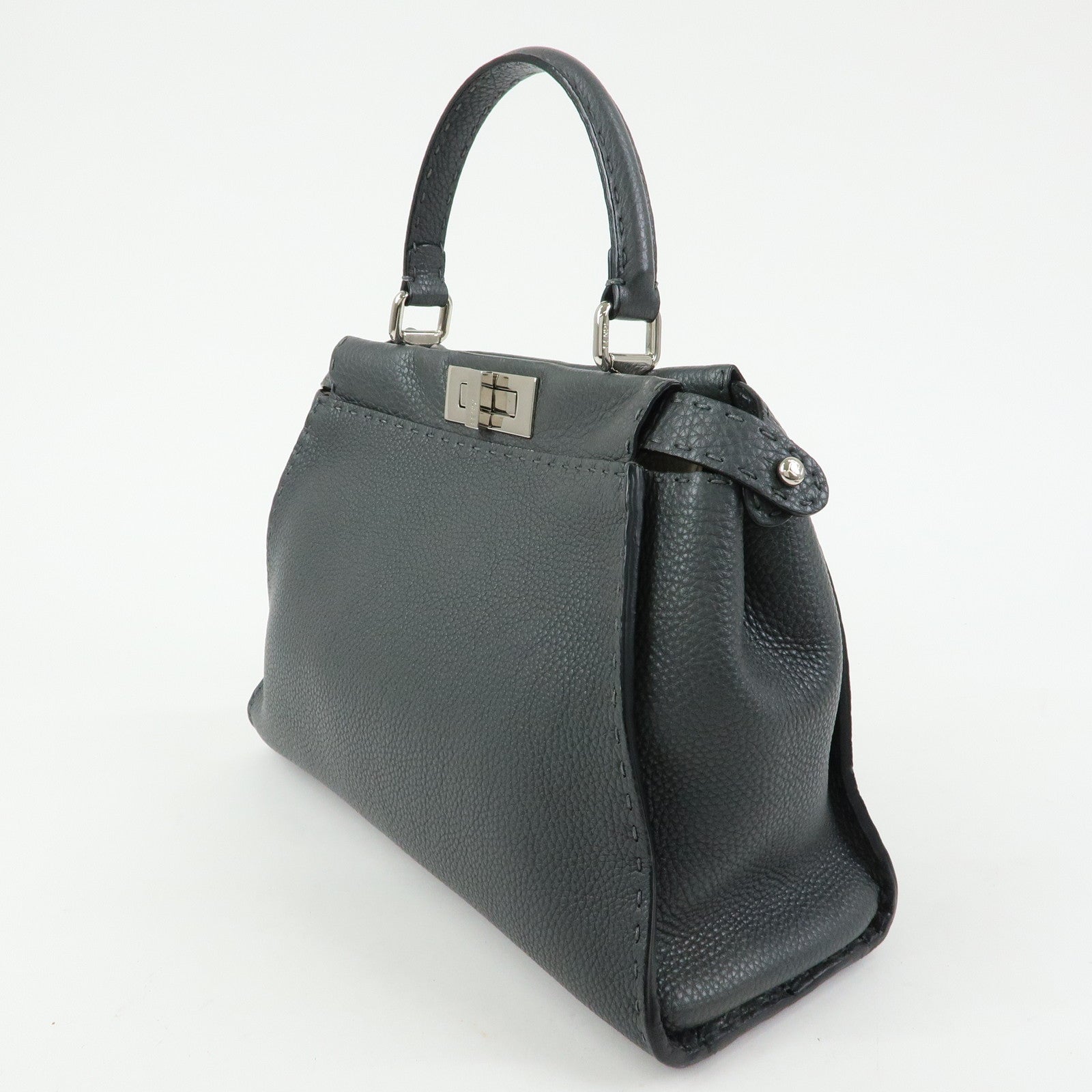 FENDI Selleria Peekaboo Leather 2Way Bag Hand Bag Gray 8BN290