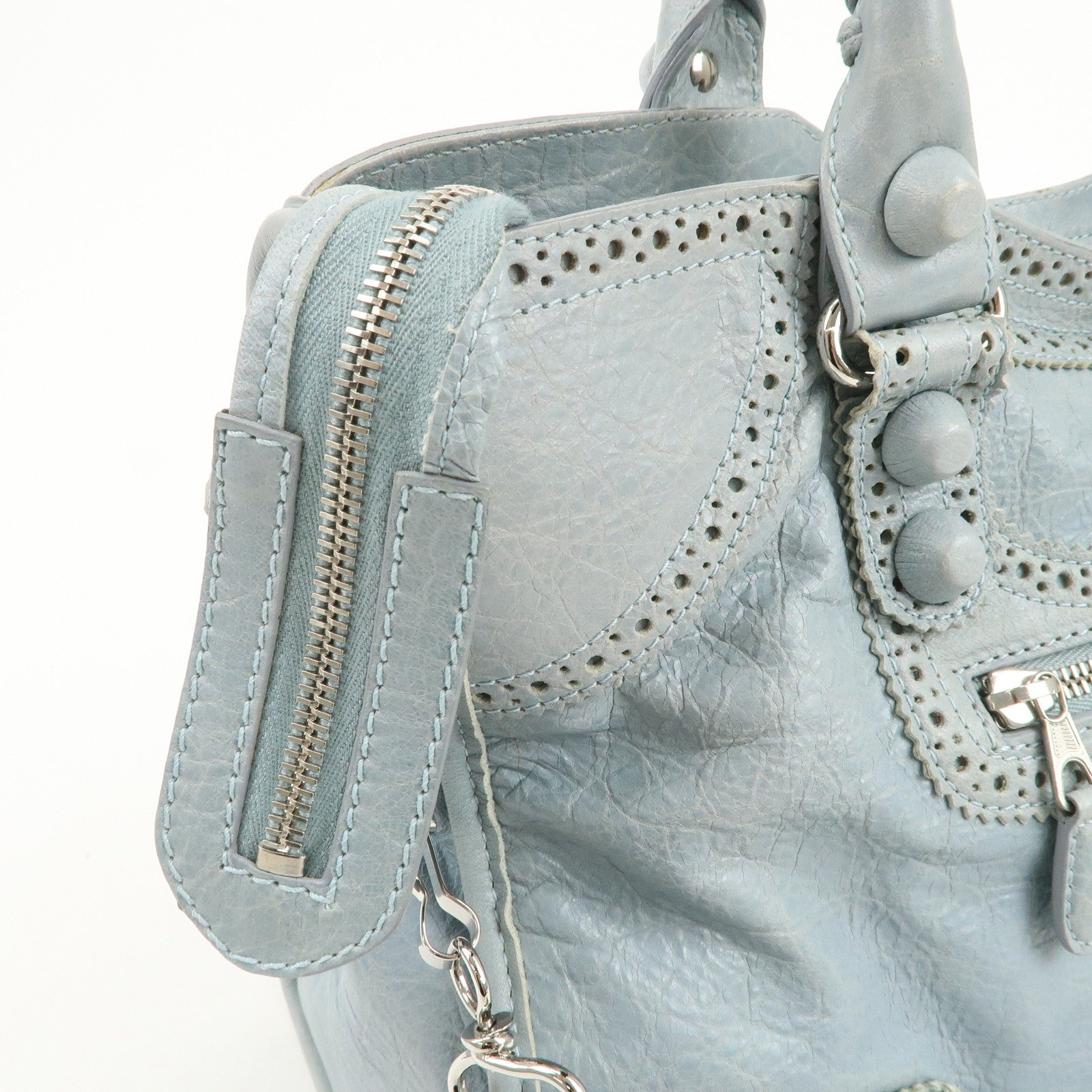 BALENCIAGA Giant City Leather 2Way Shoulder Bag Light Blue 258044