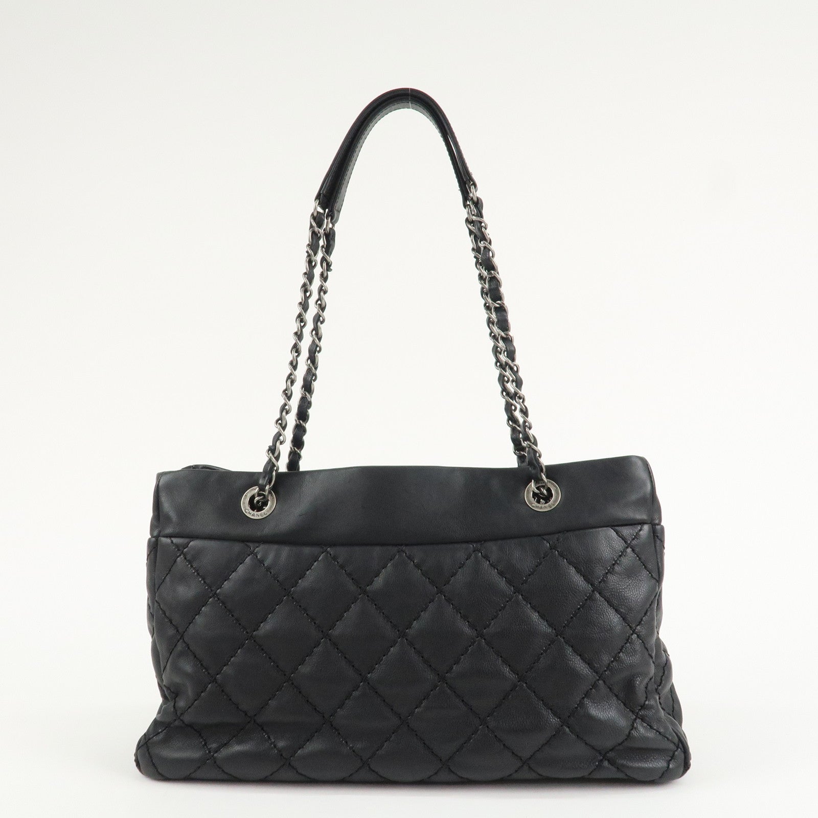 CHANEL COCO Mark Wild Stich Leather Chain Shoulder Bag Black Used