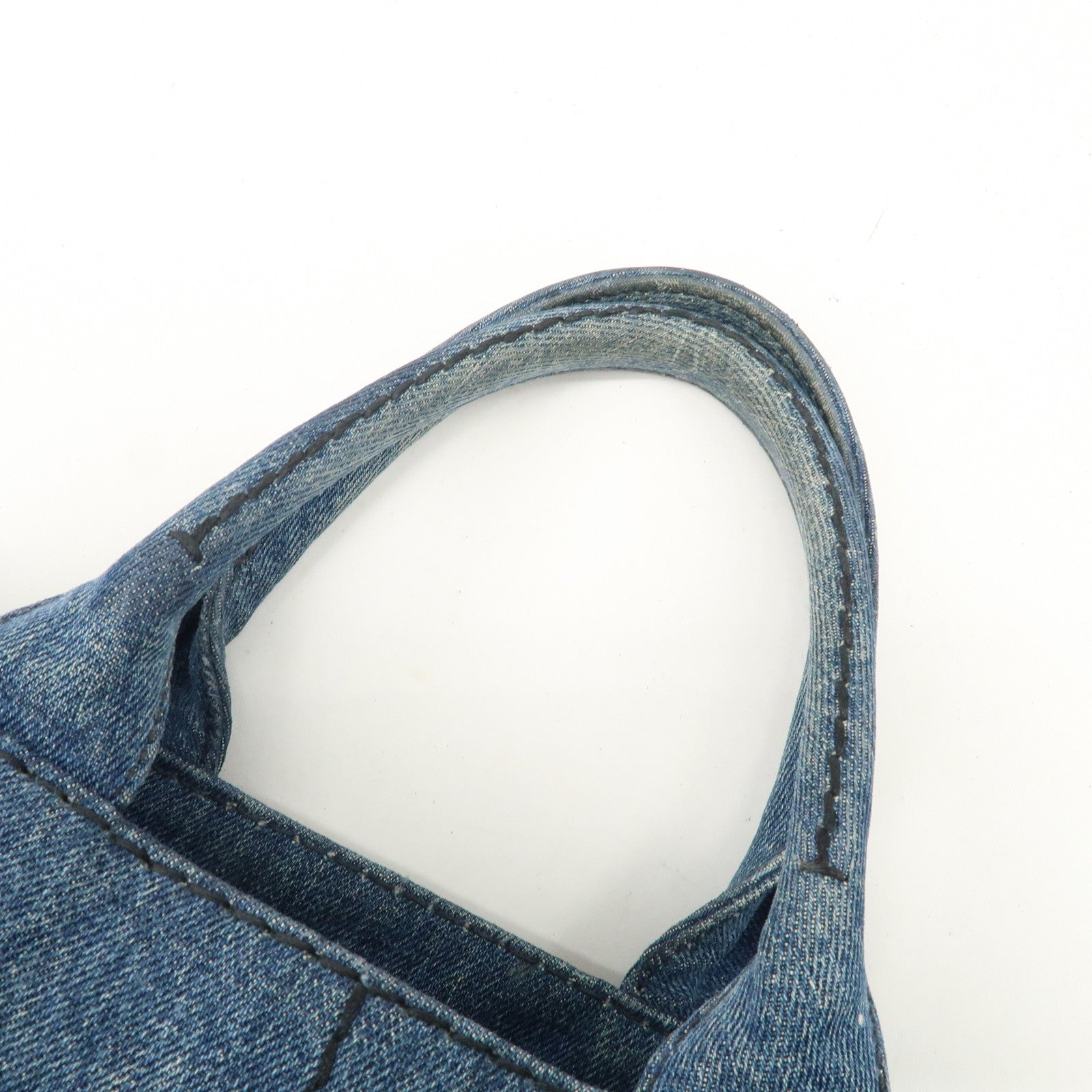 PRADA Canapa Mini Denim 2Way Hand Bag Tote Bag Navy 1BG439 Used