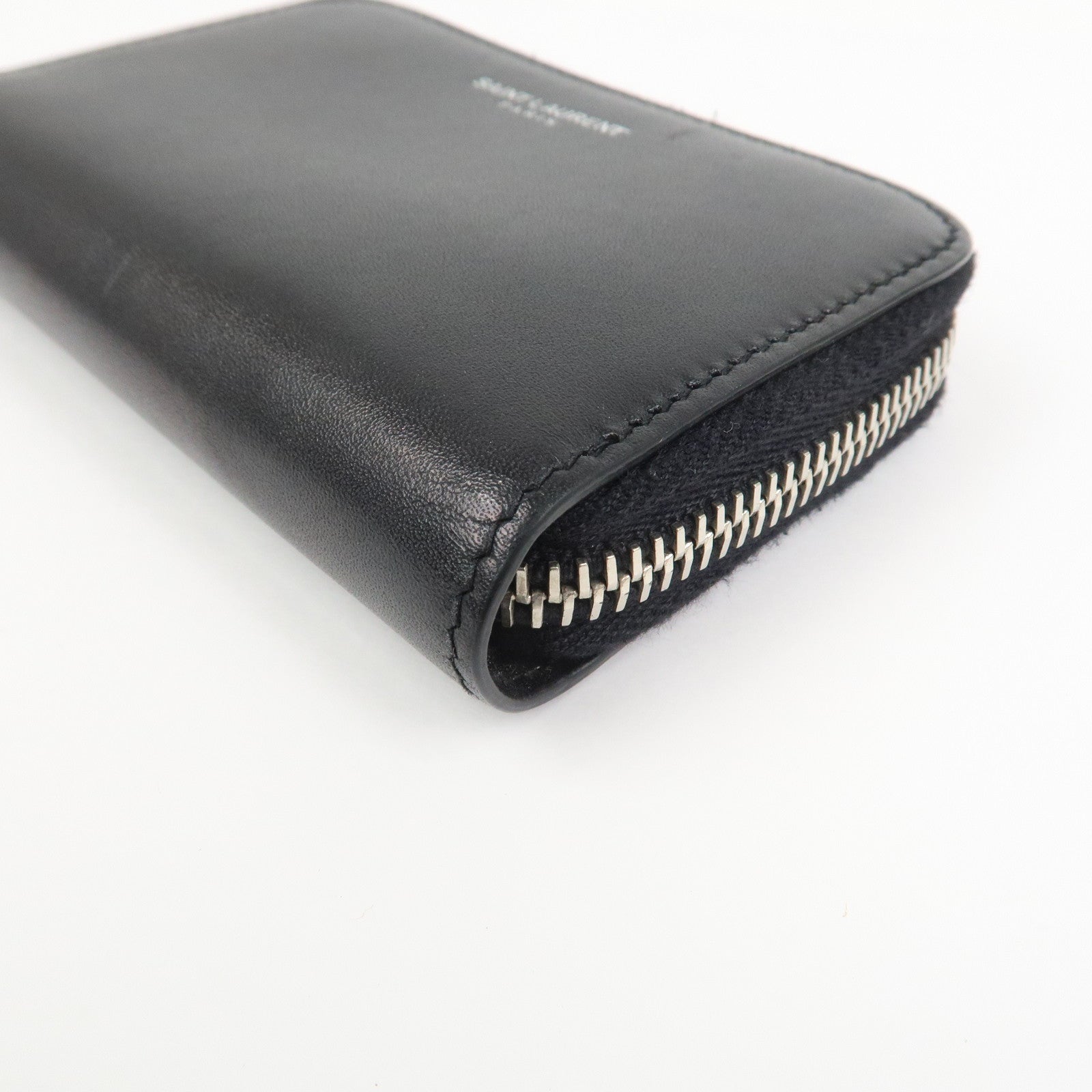 SAINT LAURENT PARIS Leather Coin Case Coin Wallet Black 506522