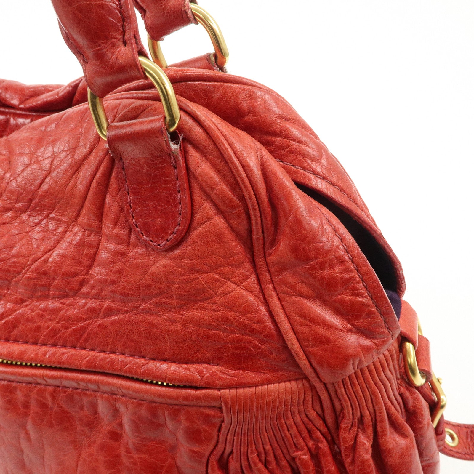 MIU MIU Leather 2WAY Bag Hand Bag Shoulder Bag Red Gold HDW Used