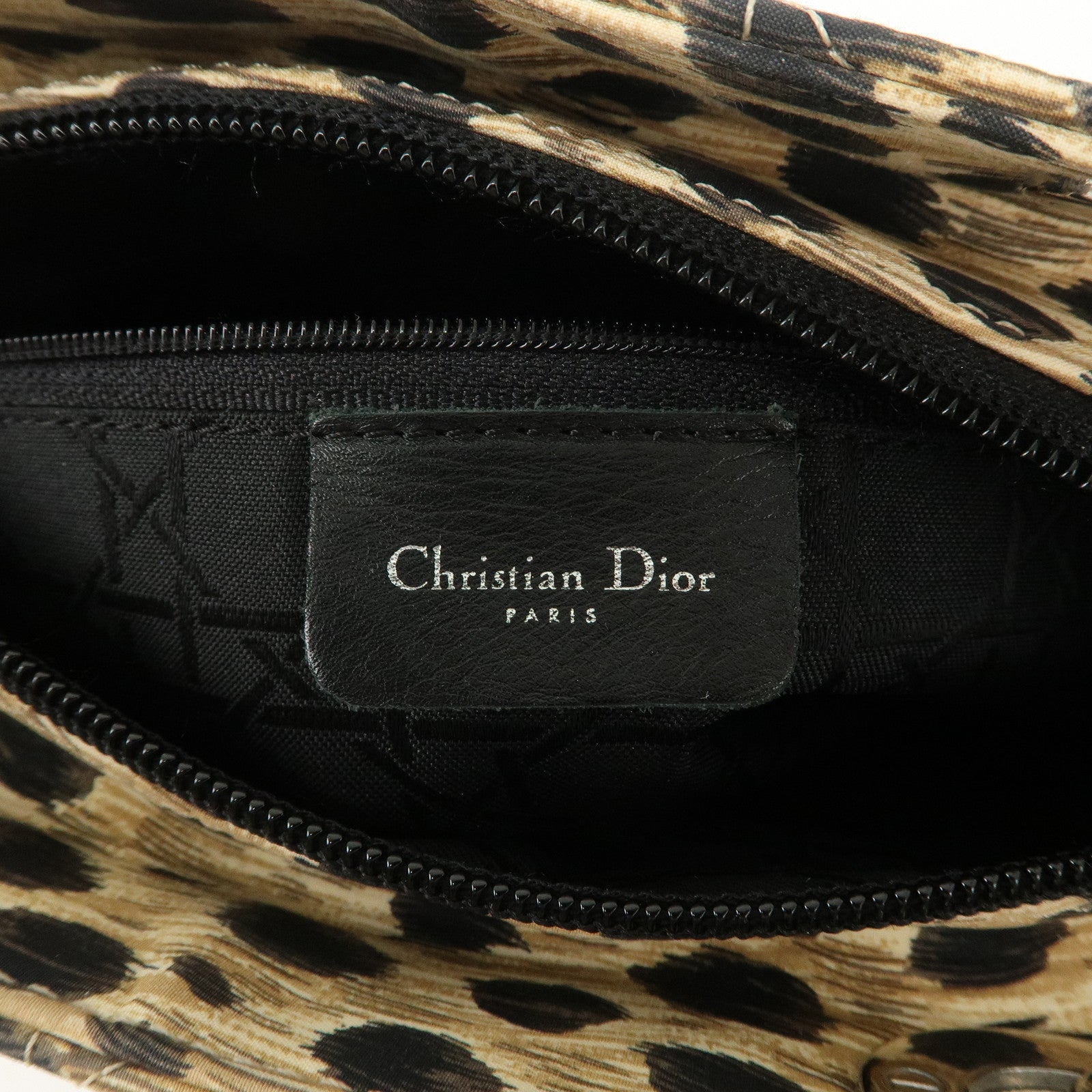 Christian Dior Lady Dior Cannage Nylon 2Way Bag Hand Bag Leopard Used