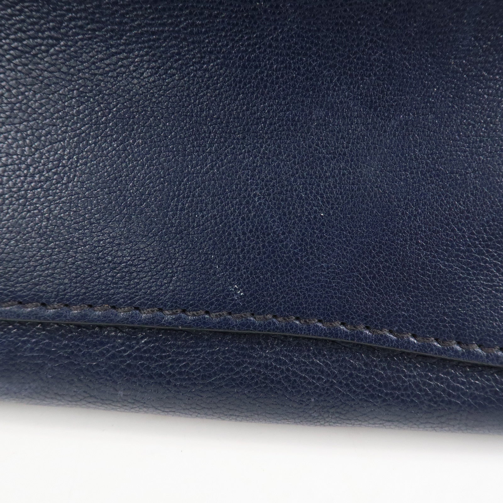 PRADA Triangle Logo Leather 2Way Bag Tote Bag Hand Bag Navy B2625M