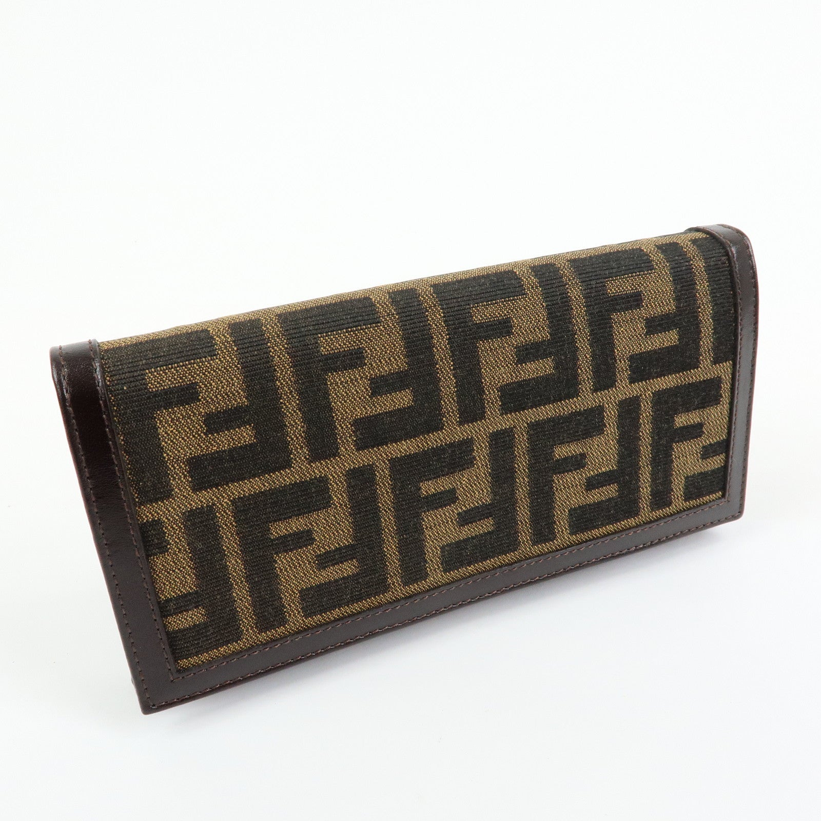 FENDI Zucca Canvas Leather Bi-fold Long Wallet Brown 30851