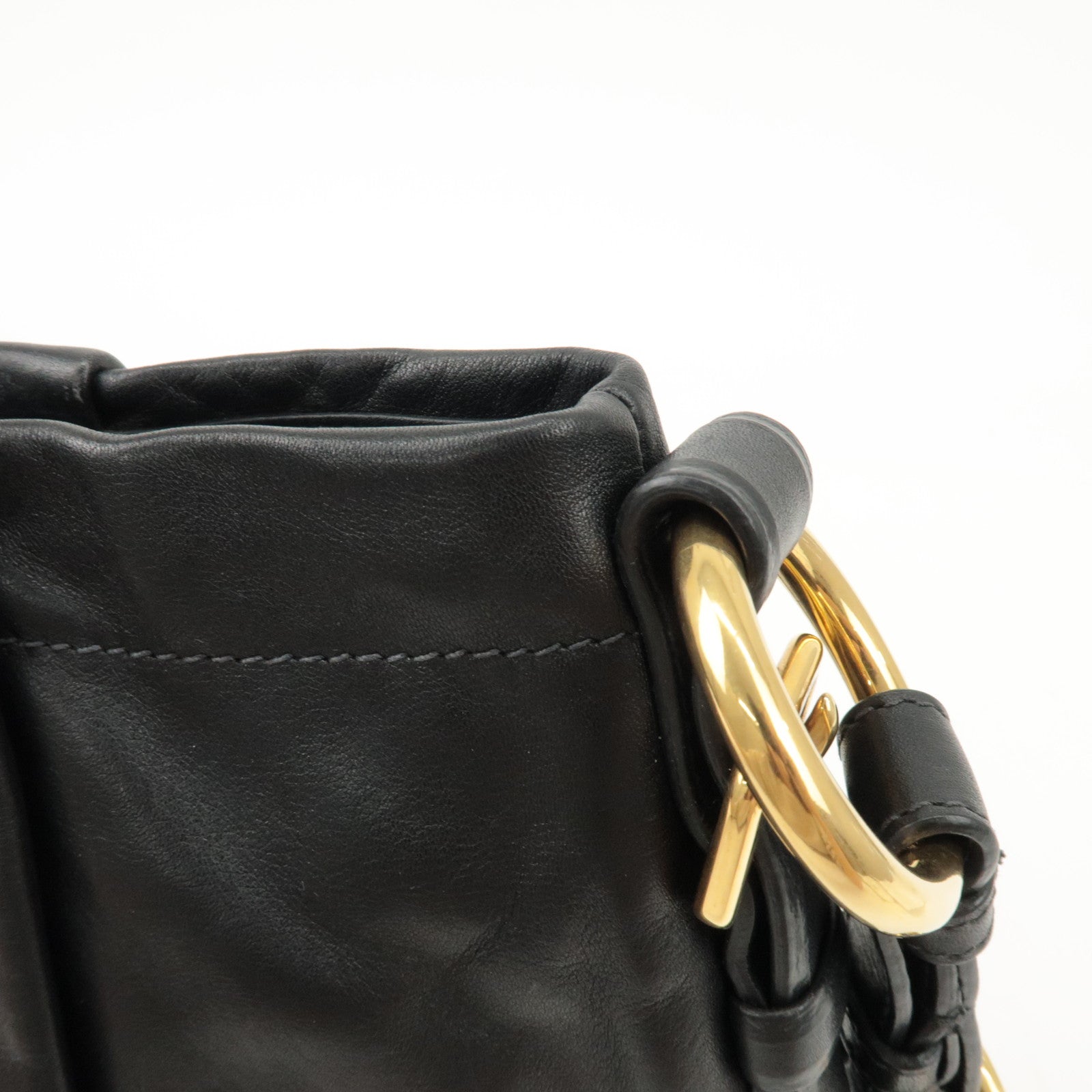 PRADA Logo Leather Shoulder Bag Hand Bag Black BR4930 Used