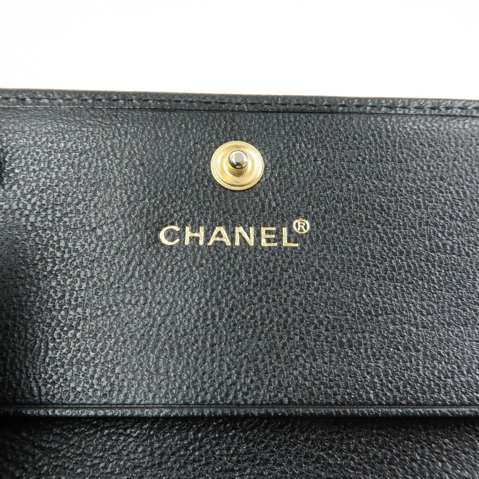 CHANEL COCO Mark Lamb Skin Tri-fold Compact Wallet Black A13456