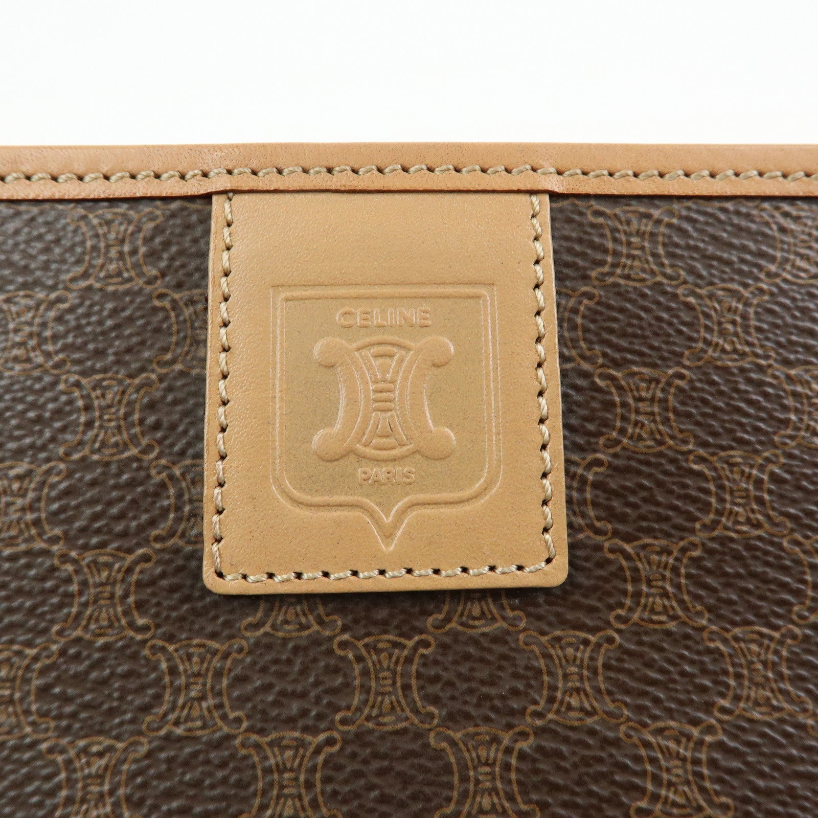 CELINE Macadam PVC Leather Clutch Bag Cosmetic Pouch Brown