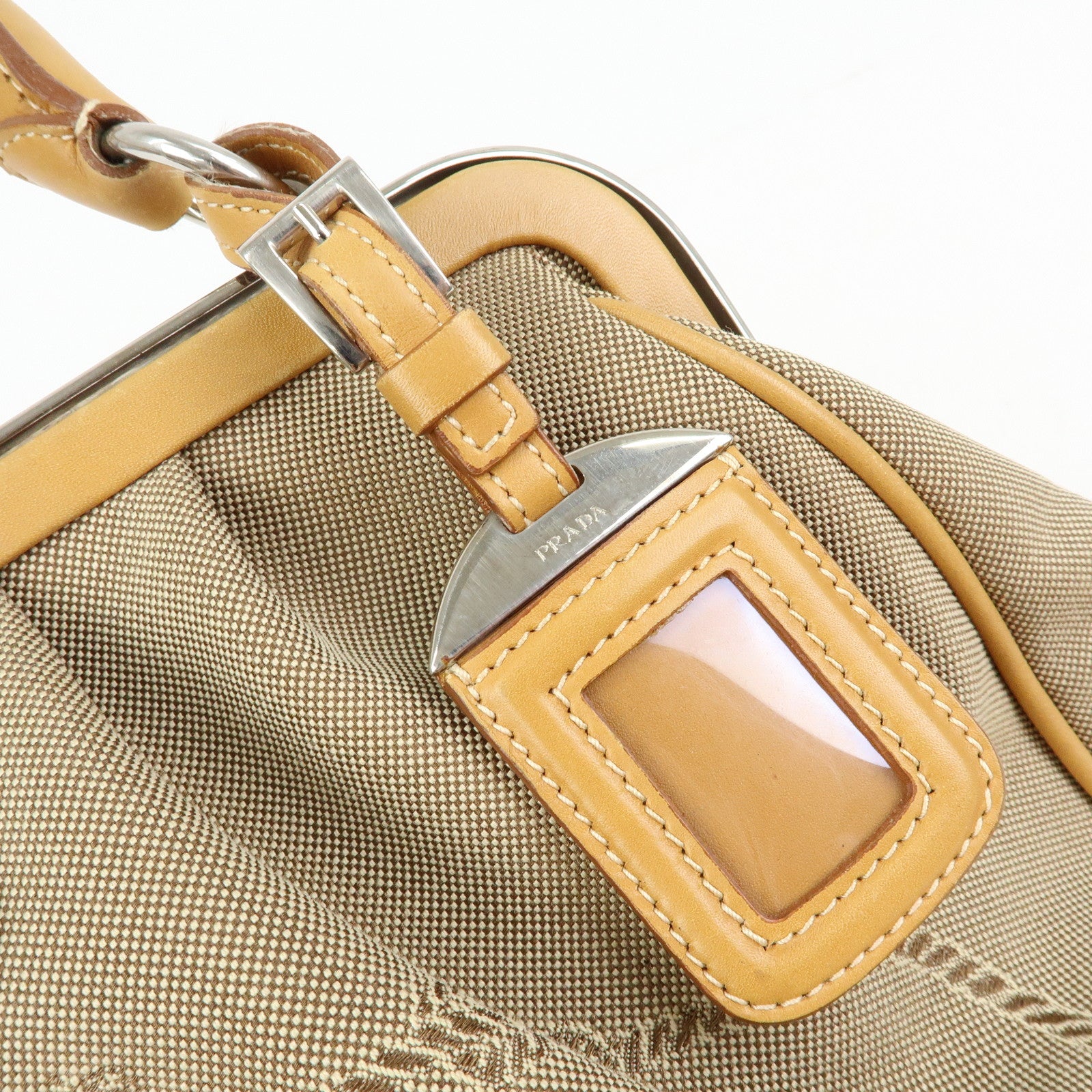 PRADA Logo Jacquard Leather Shoulder Bag Light Brown BR3481