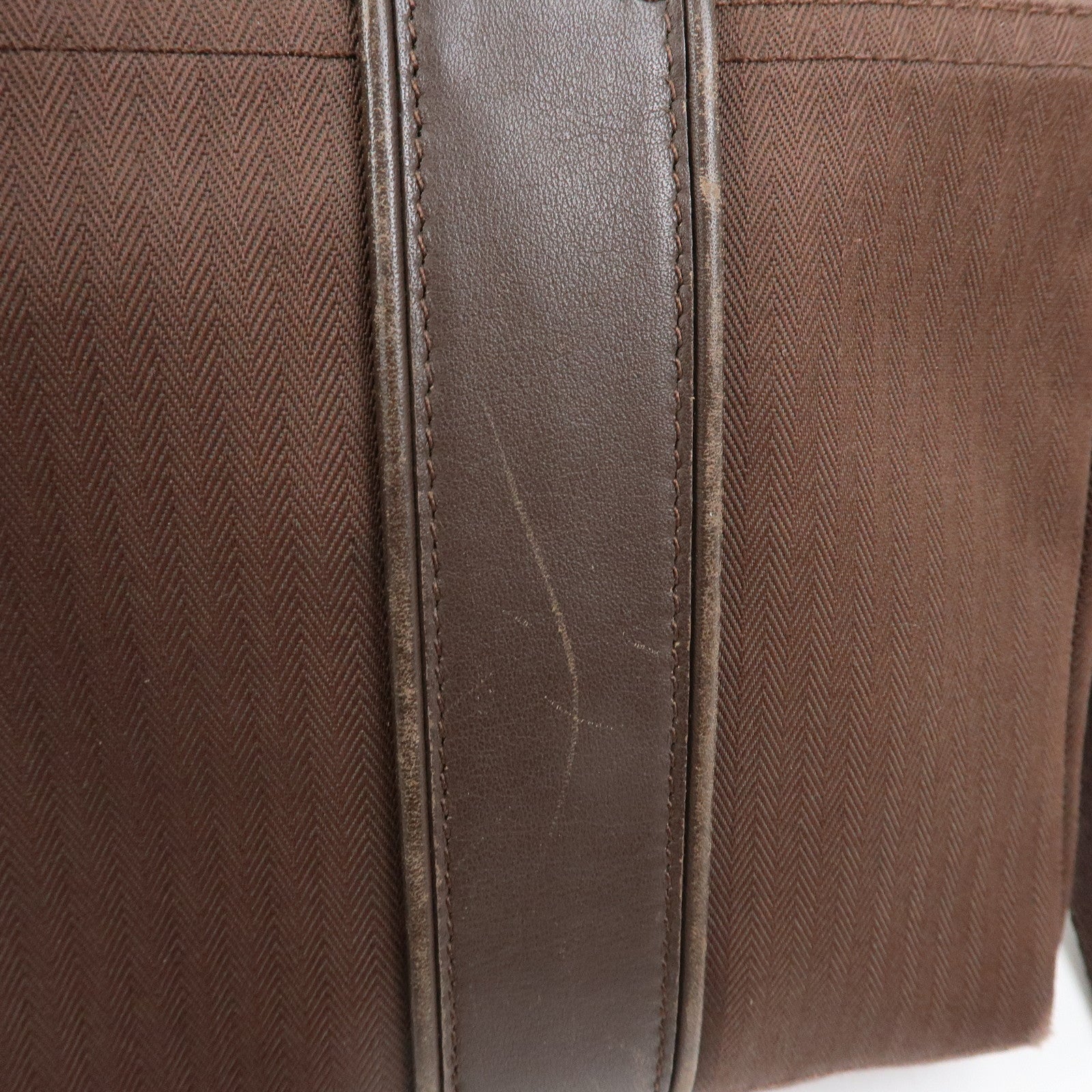 HERMES Toile Chevron Pochette Bandouliere PM Shoulder Bag Brown