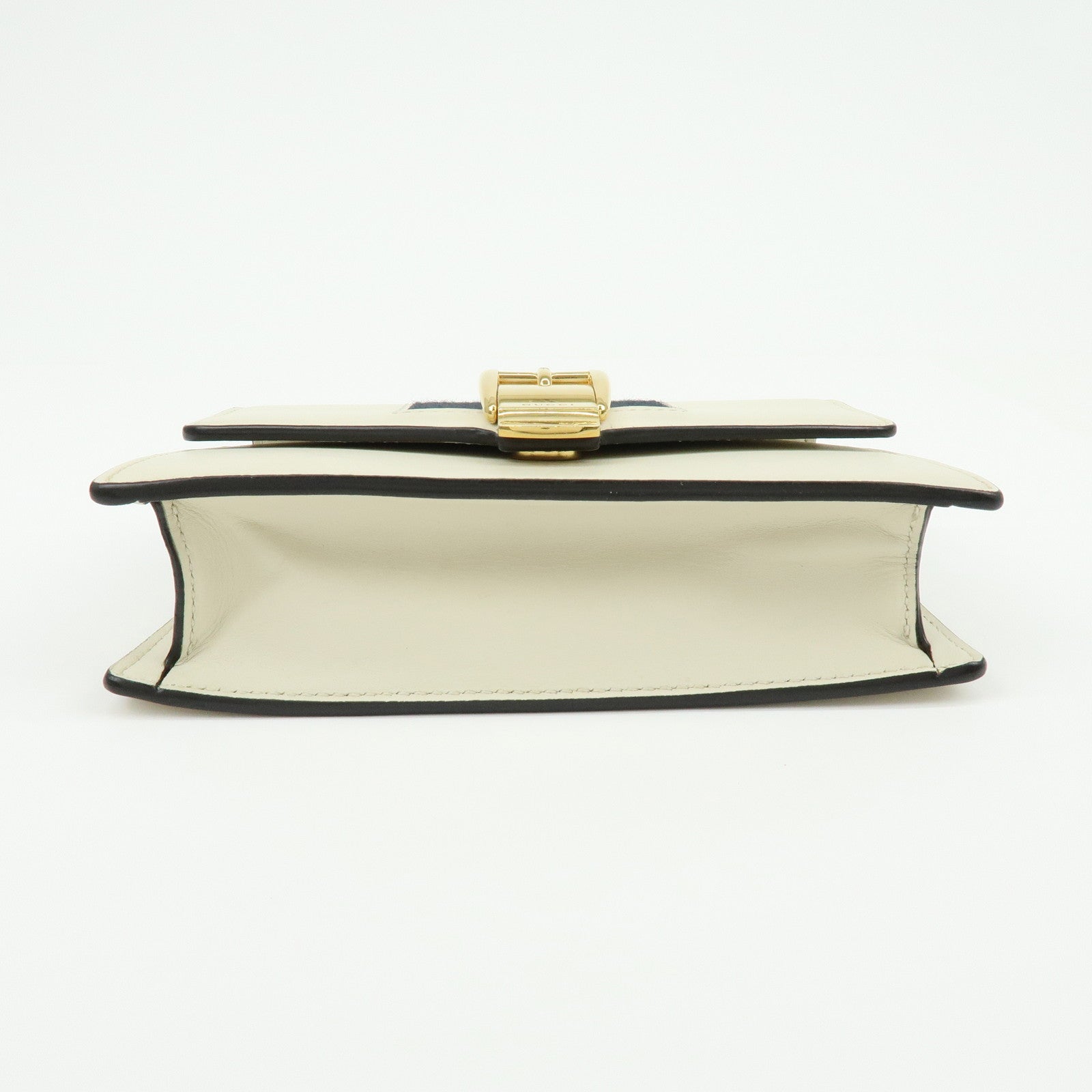 GUCCI Sherry Silvie Leather Canvas Chain Shoulder Bag White 494646