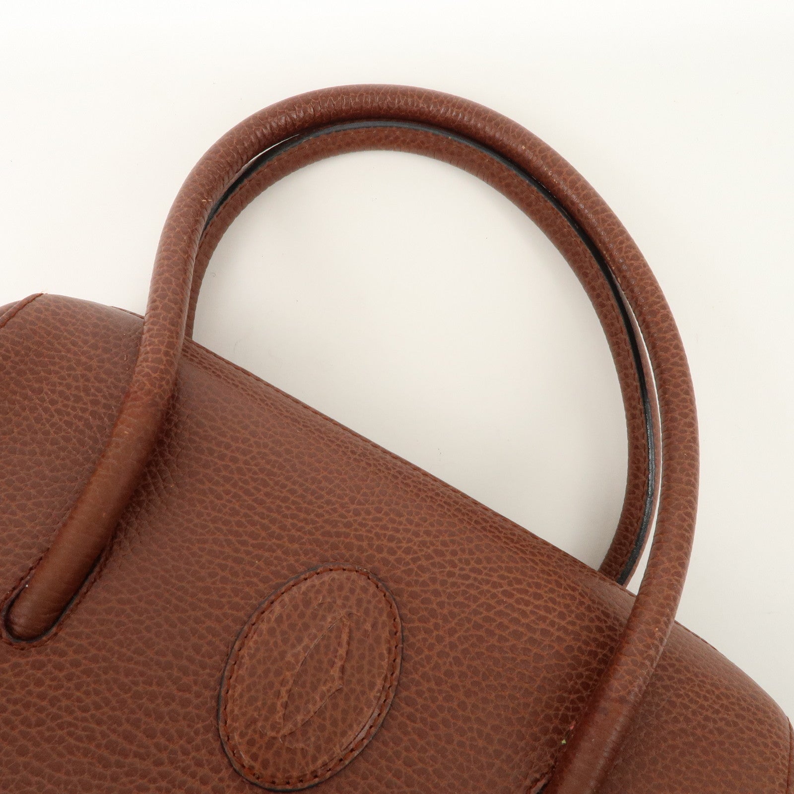 Cartier Must de Cartier Leather Hand Bag Brown Gold Hardware