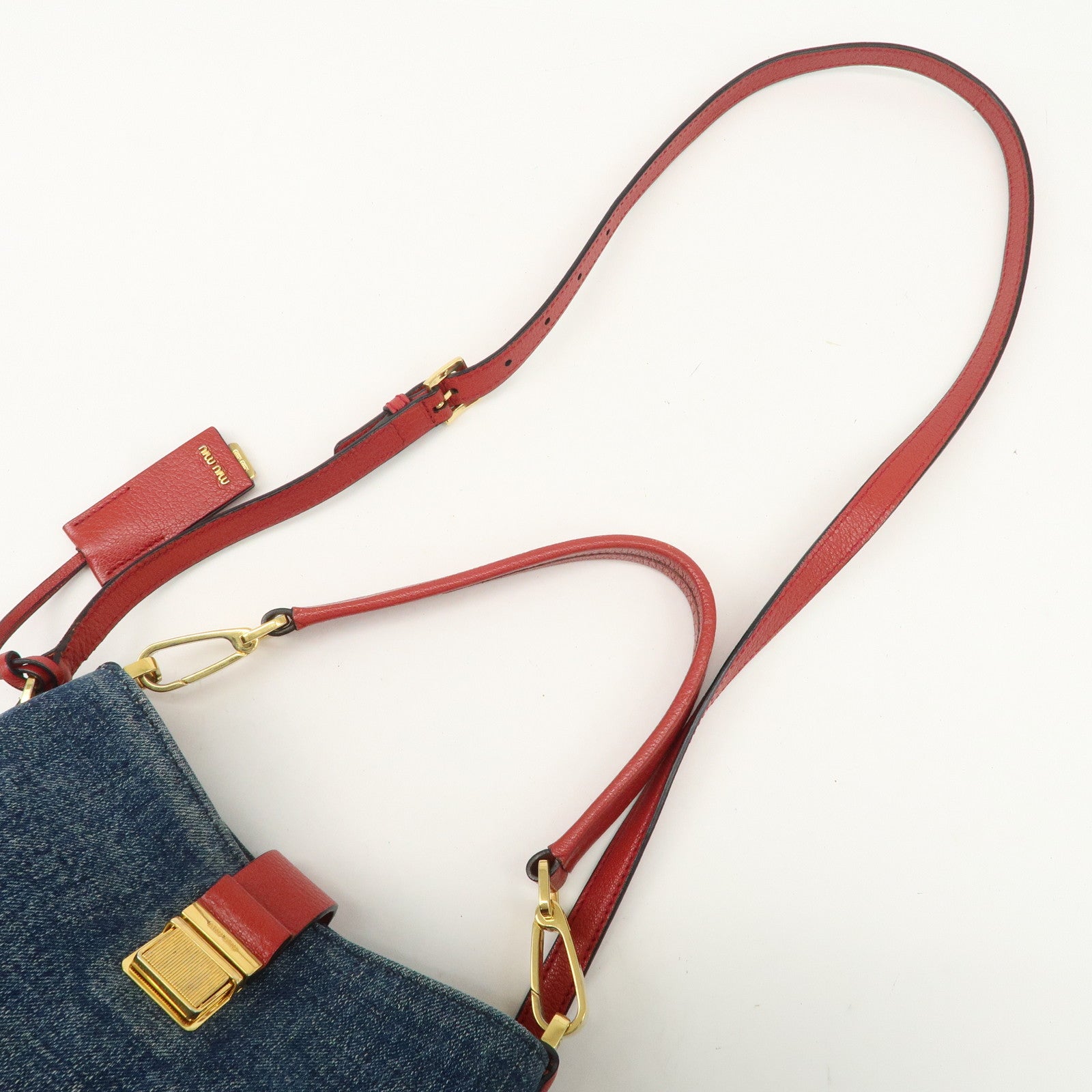 MIU MIU Madras Leather Denim 2Way Bag Shoulder Bag Red RR1951 Used