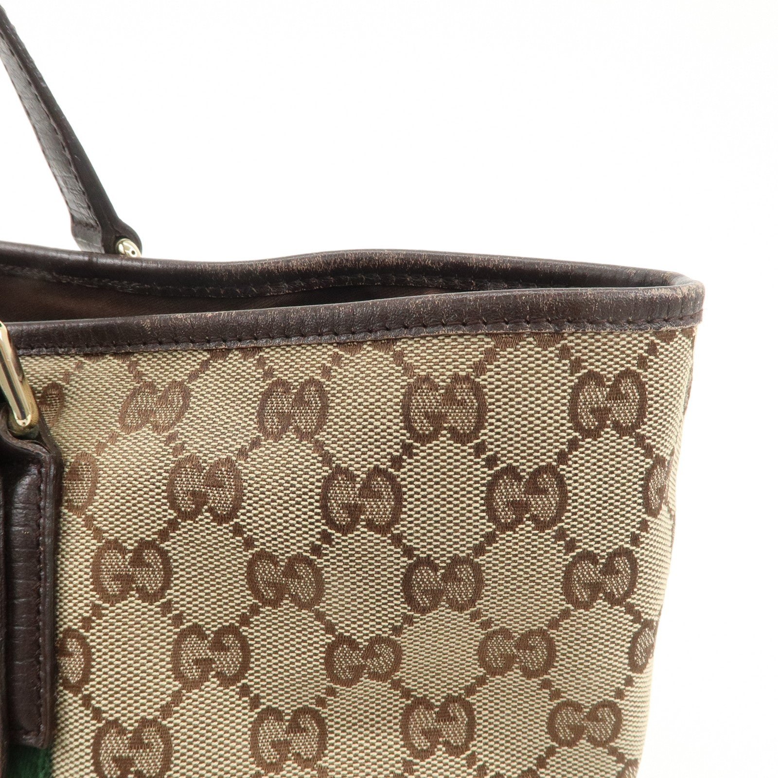 GUCCI Sherry GG Canvas Leather Tote Bag Beige Brown 139260 Used