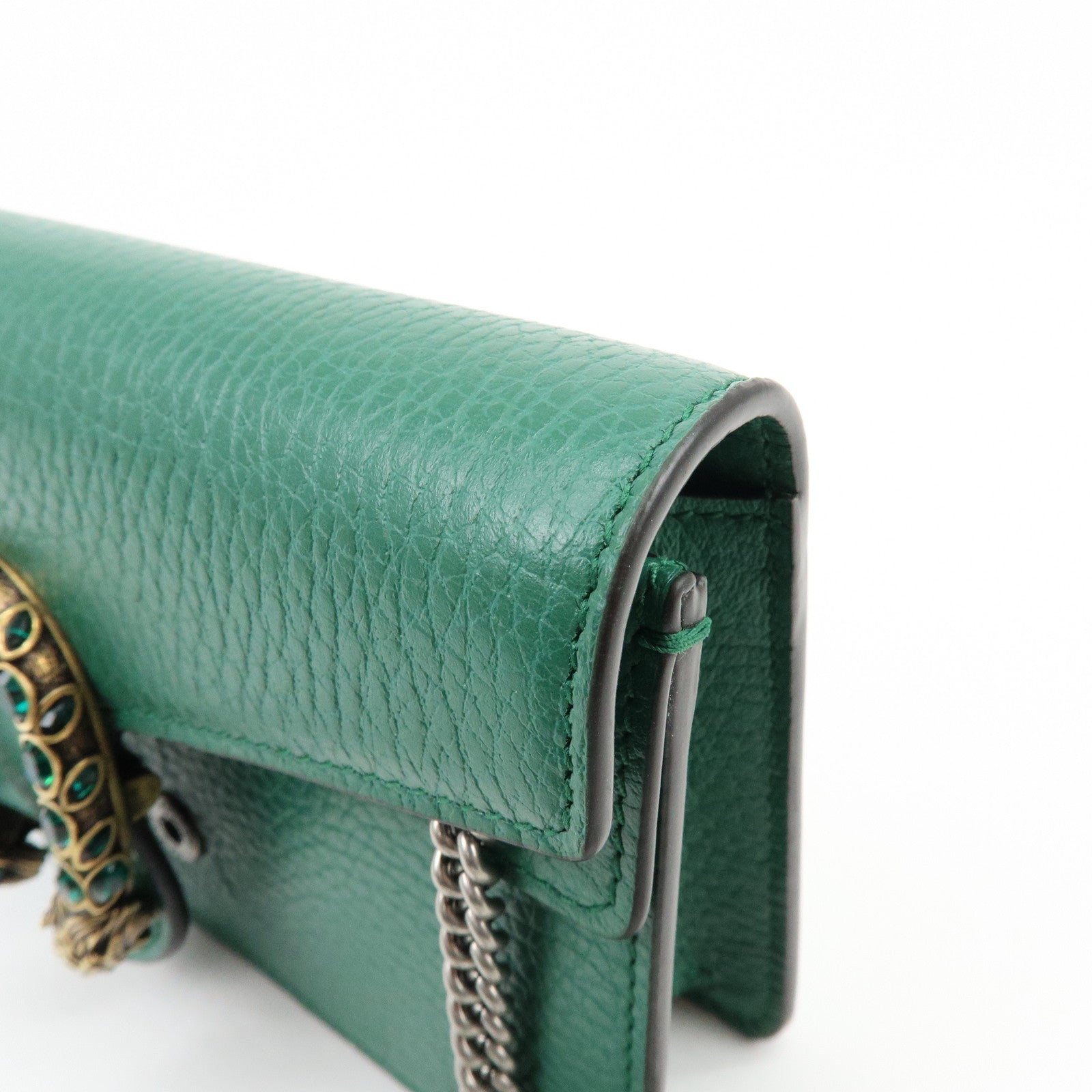 GUCCI Dionysus Super Mini Leather Chain Shoulder Bag Green 476432