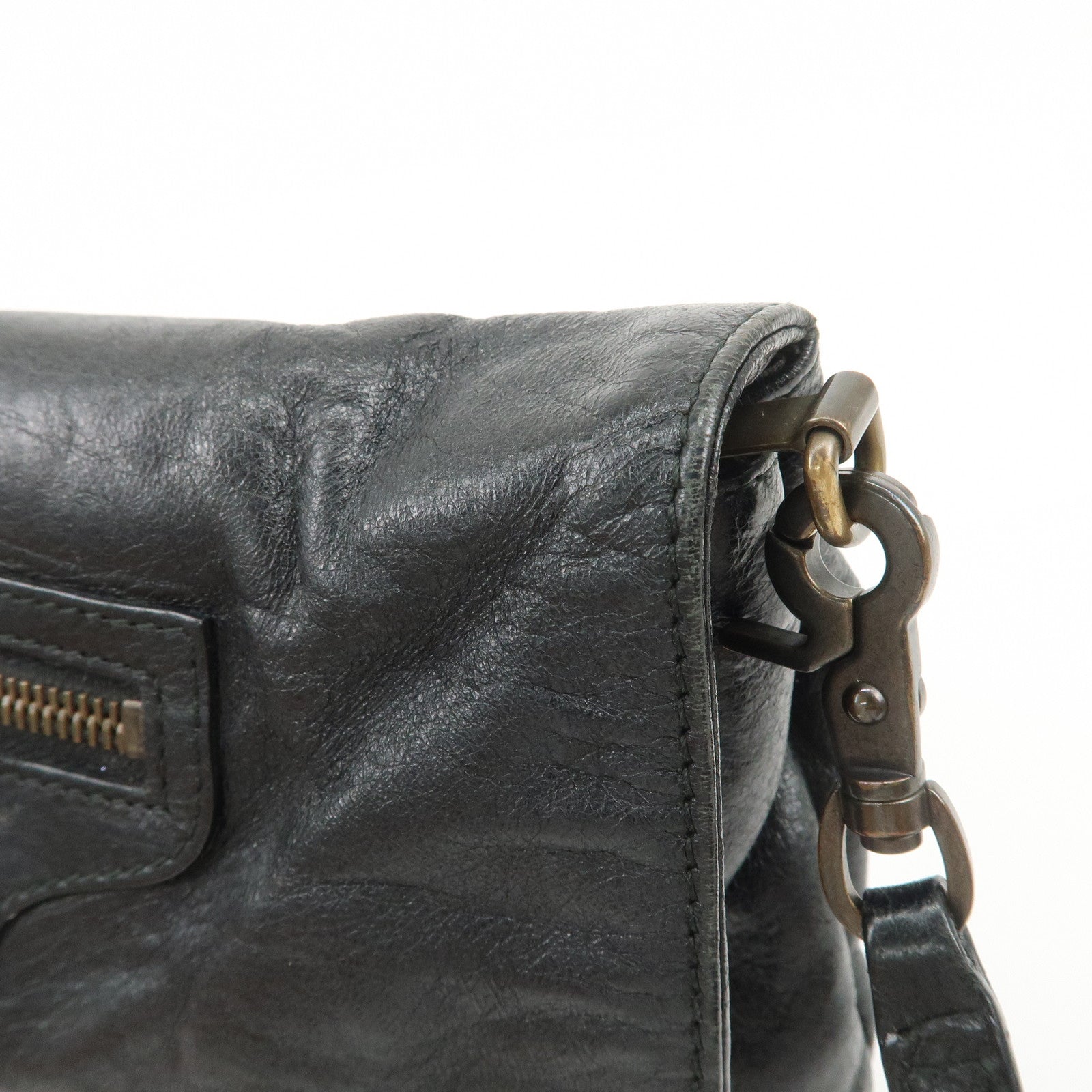 BALENCIAGA Leather Classic Envelope Shoulder Bag Black 319376