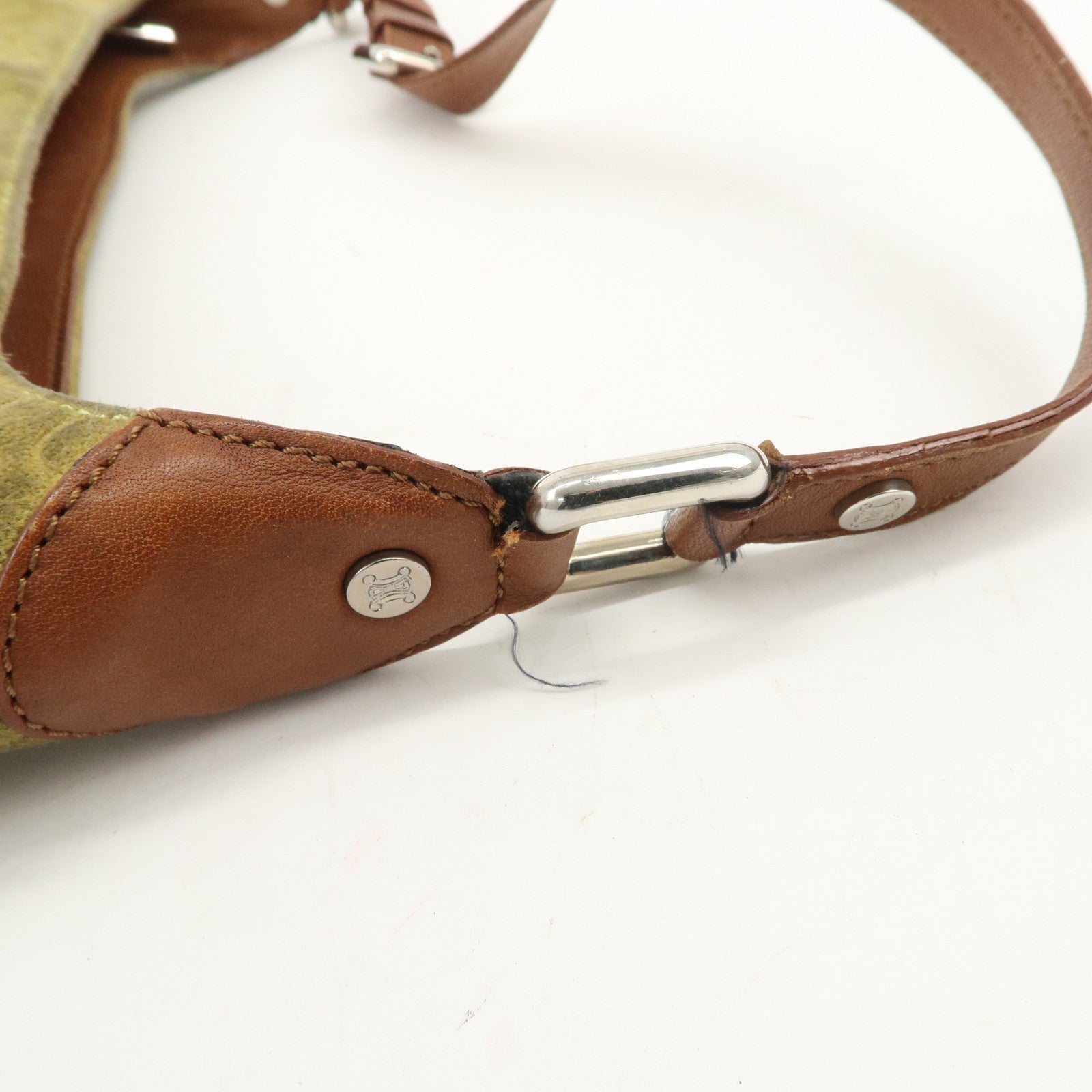 CELINE C Macadam Suede Leather Shoulder Bag Hand Bag Green Brown