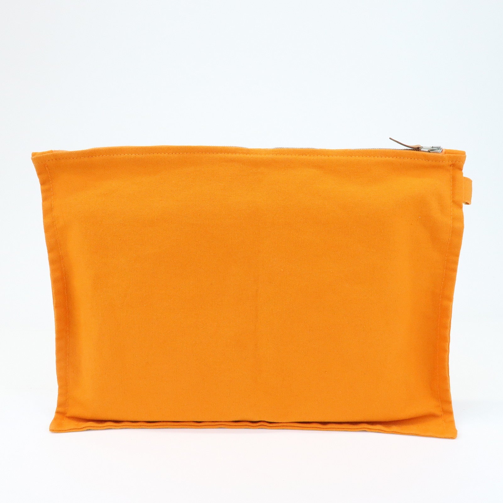 HERMES Cotton Leather Bora Bora GM Flat Pouch Fluorescent Orange