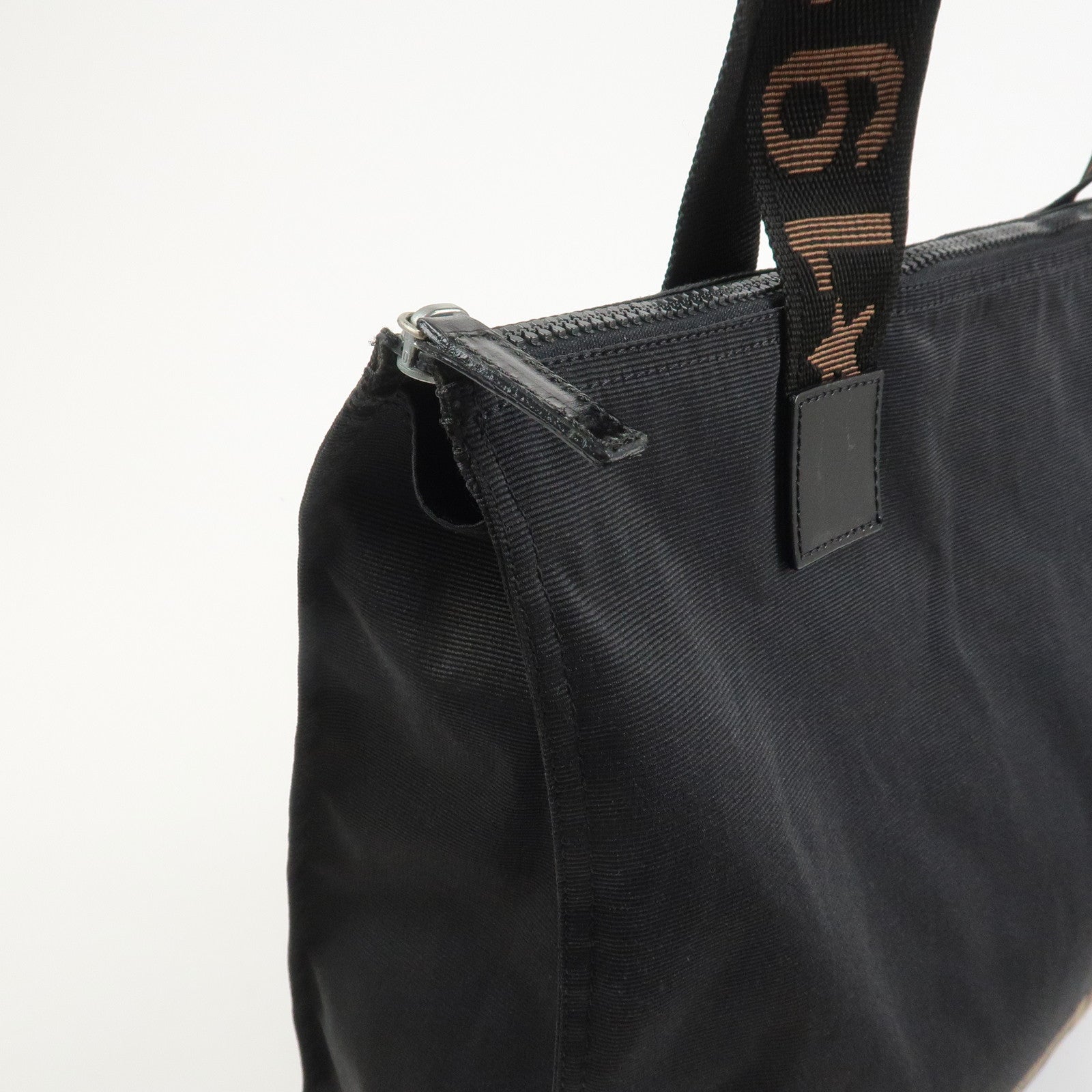 FENDI Nylon Leather Tote Bag Boston Bag Black 26680