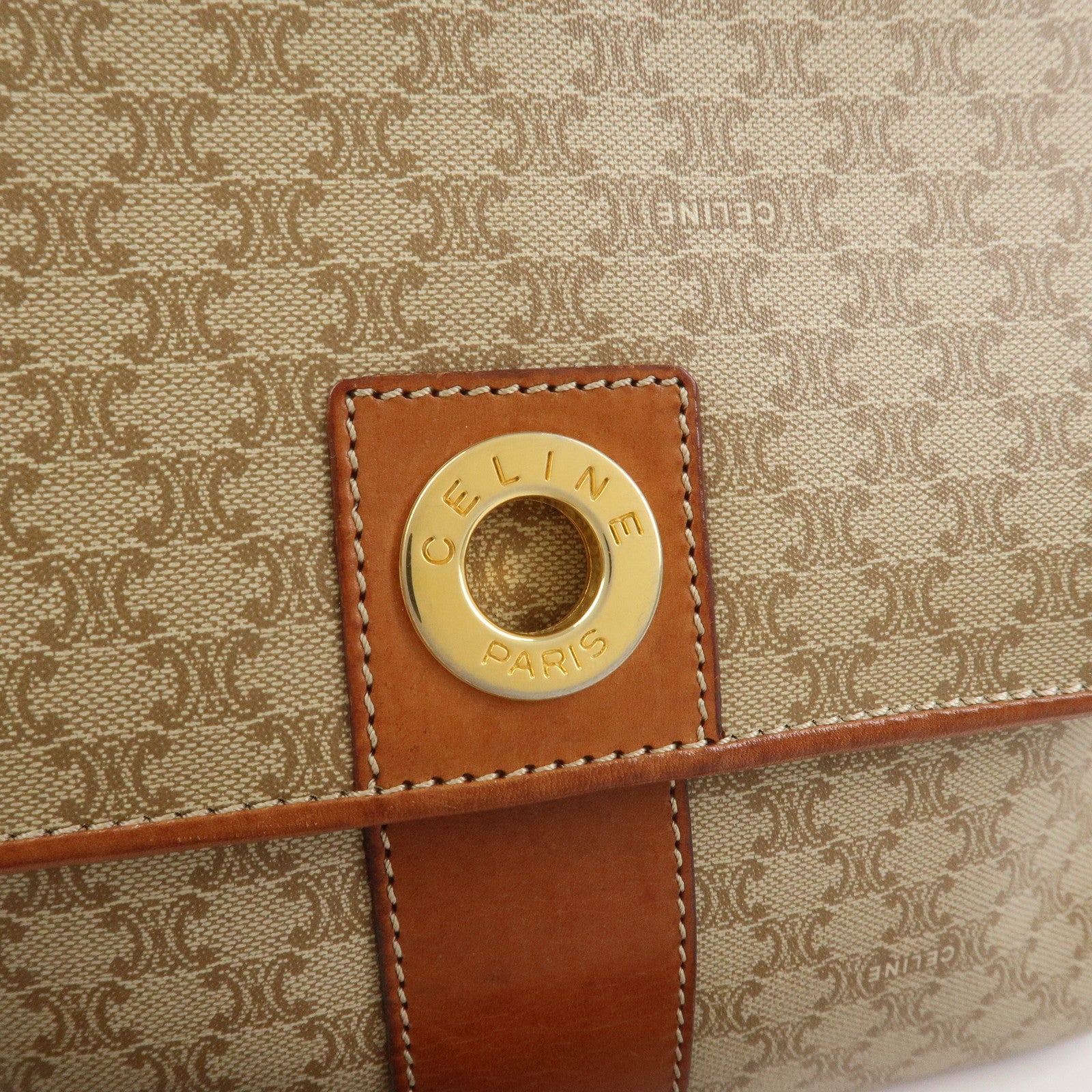 CELINE Macadam PVC Leather Shoulder Bag Crossbody Bag Beige Brown