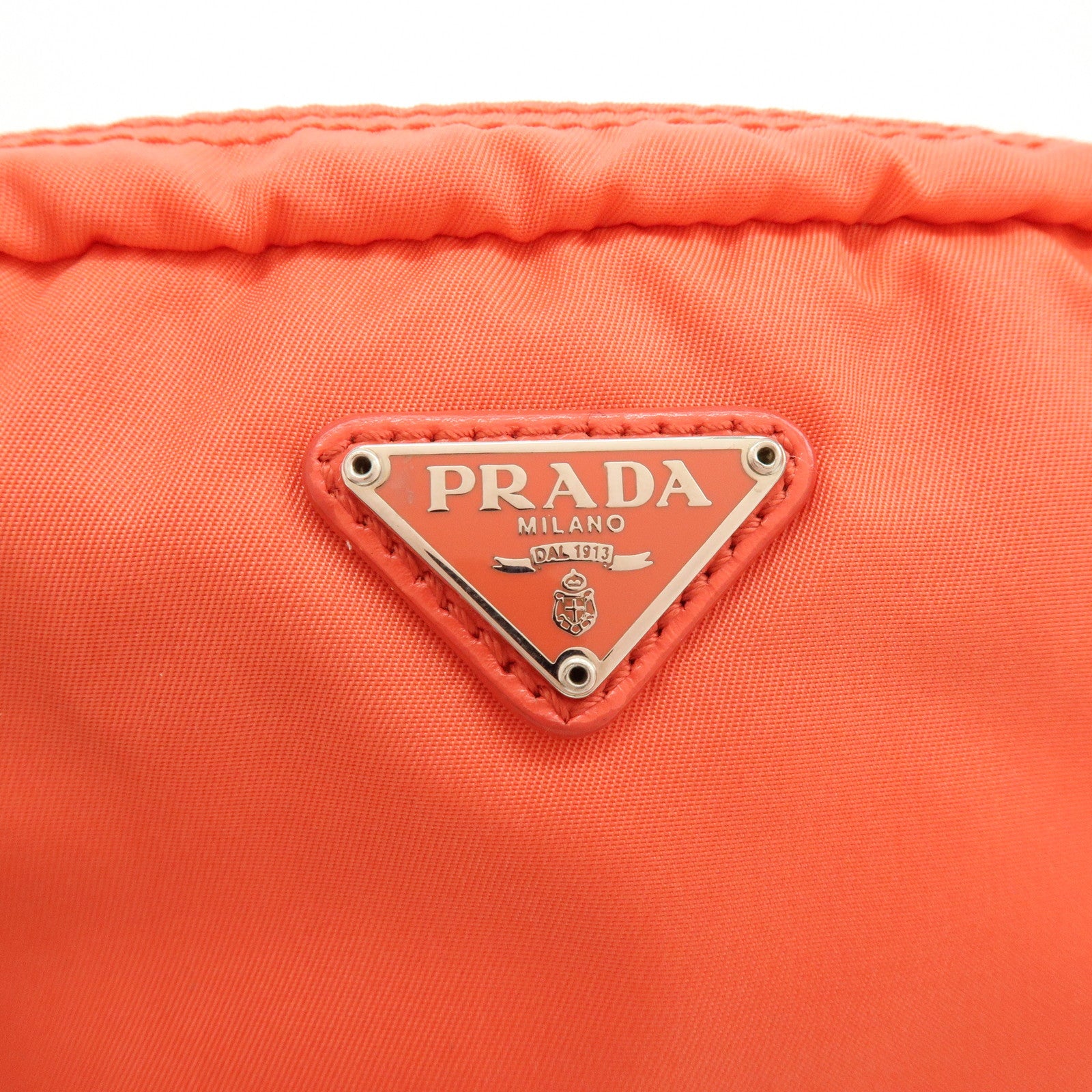 PRADA Triangel Logo Nylon Leather Pouch Cosmetic Case Coral