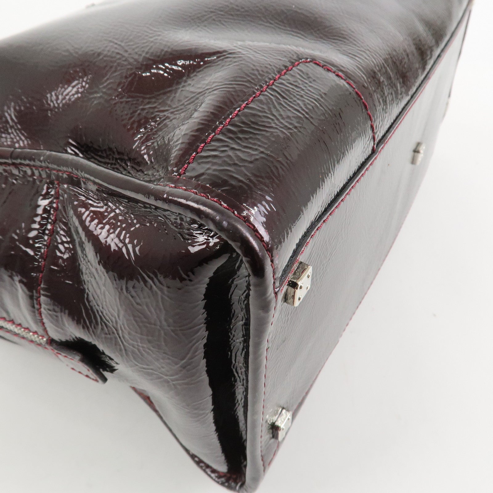 LOEWE Amazona Patent Leather Hand Bag Burgundy