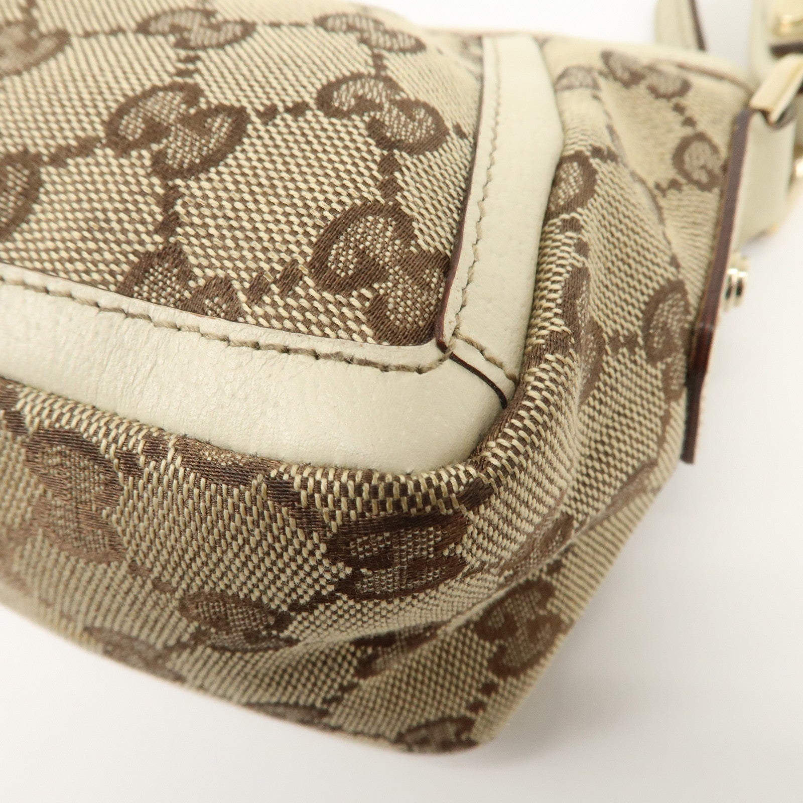 GUCCI Abbey GG Canvas Leather Shoulder Bag Beige Ivory Gold HDW 130939 Used