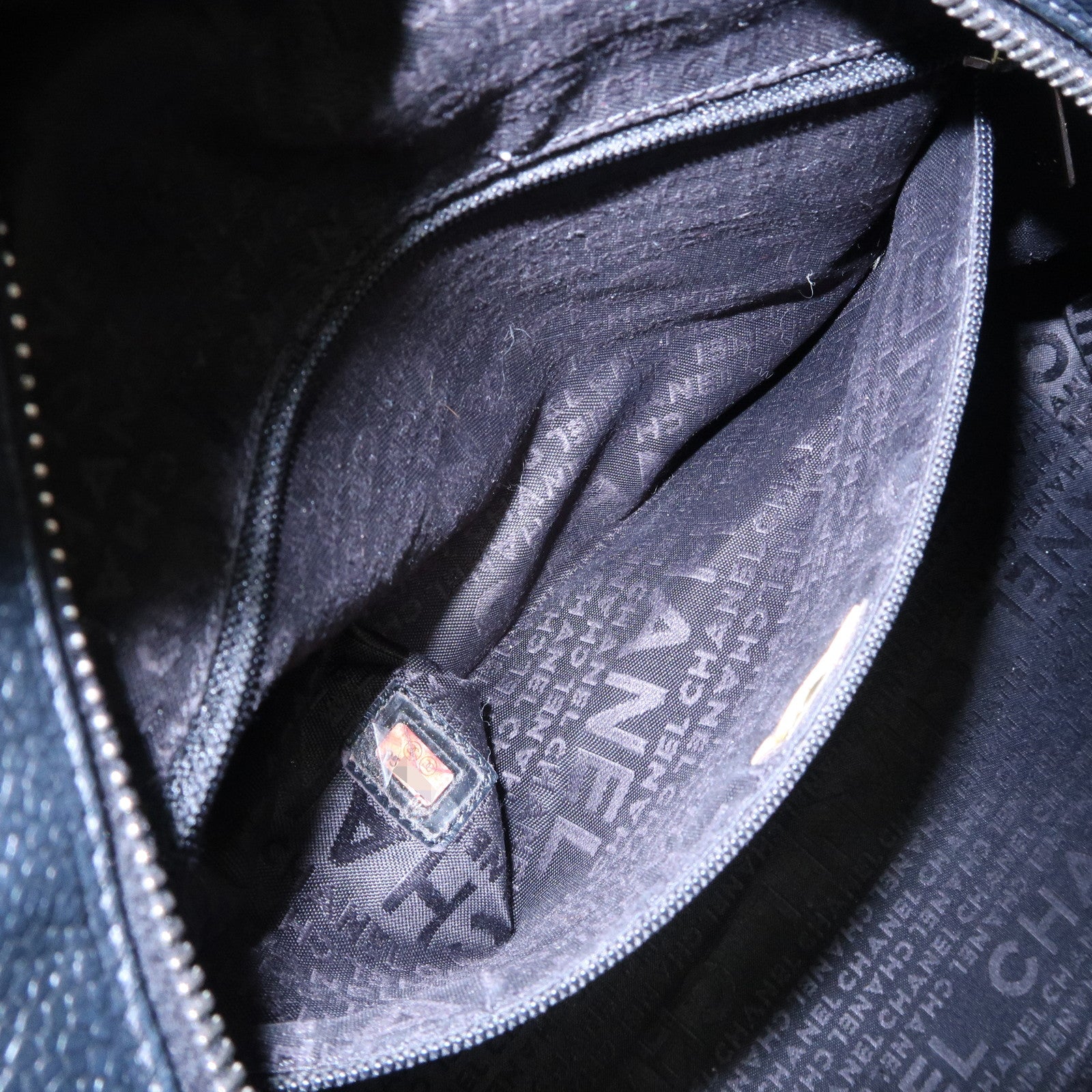 CHANEL COCO Mark Caviarskin Punching Boston Bag Black Used