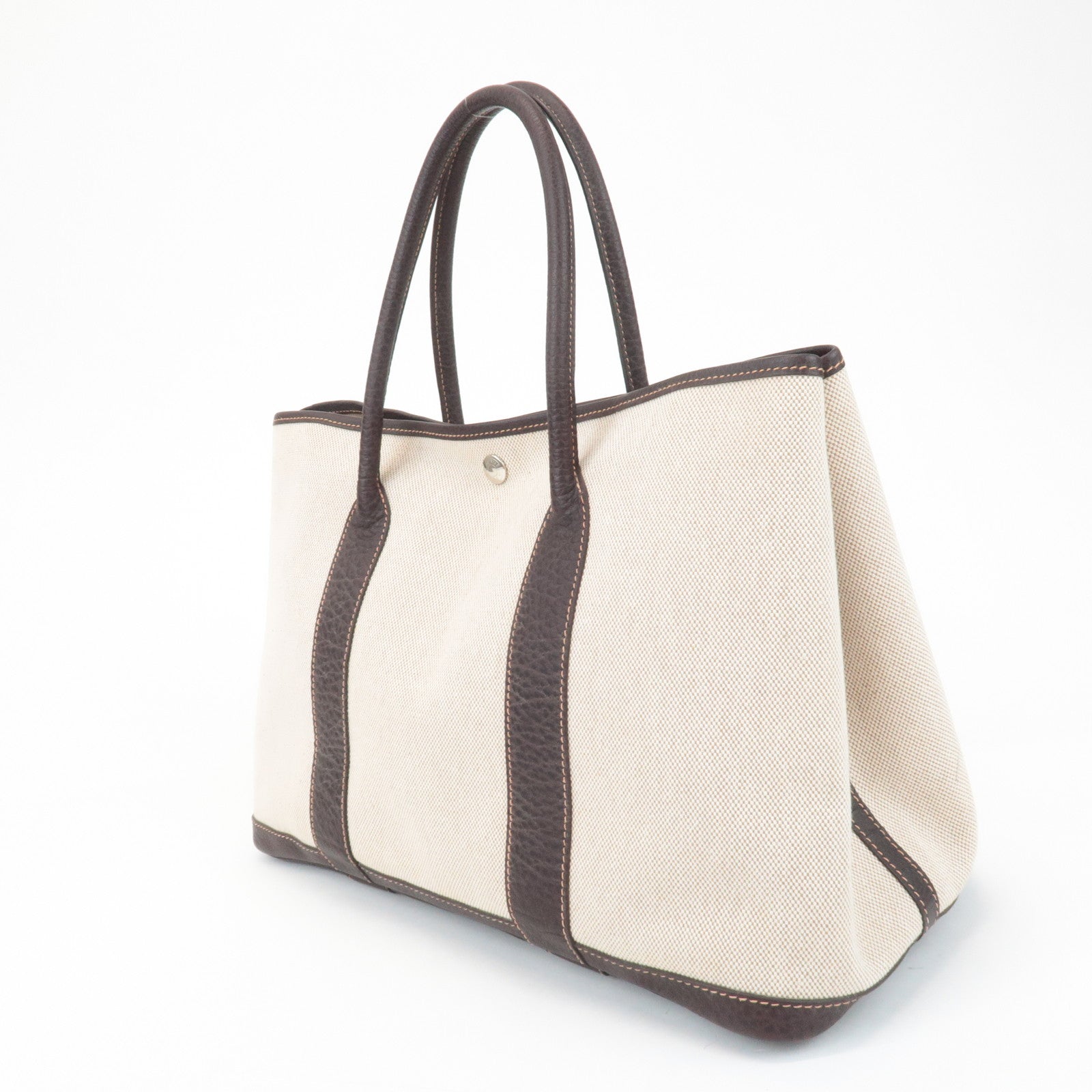 HERMES Garden Party PM Toile Ash H Stamped Leather Tote Bag Used