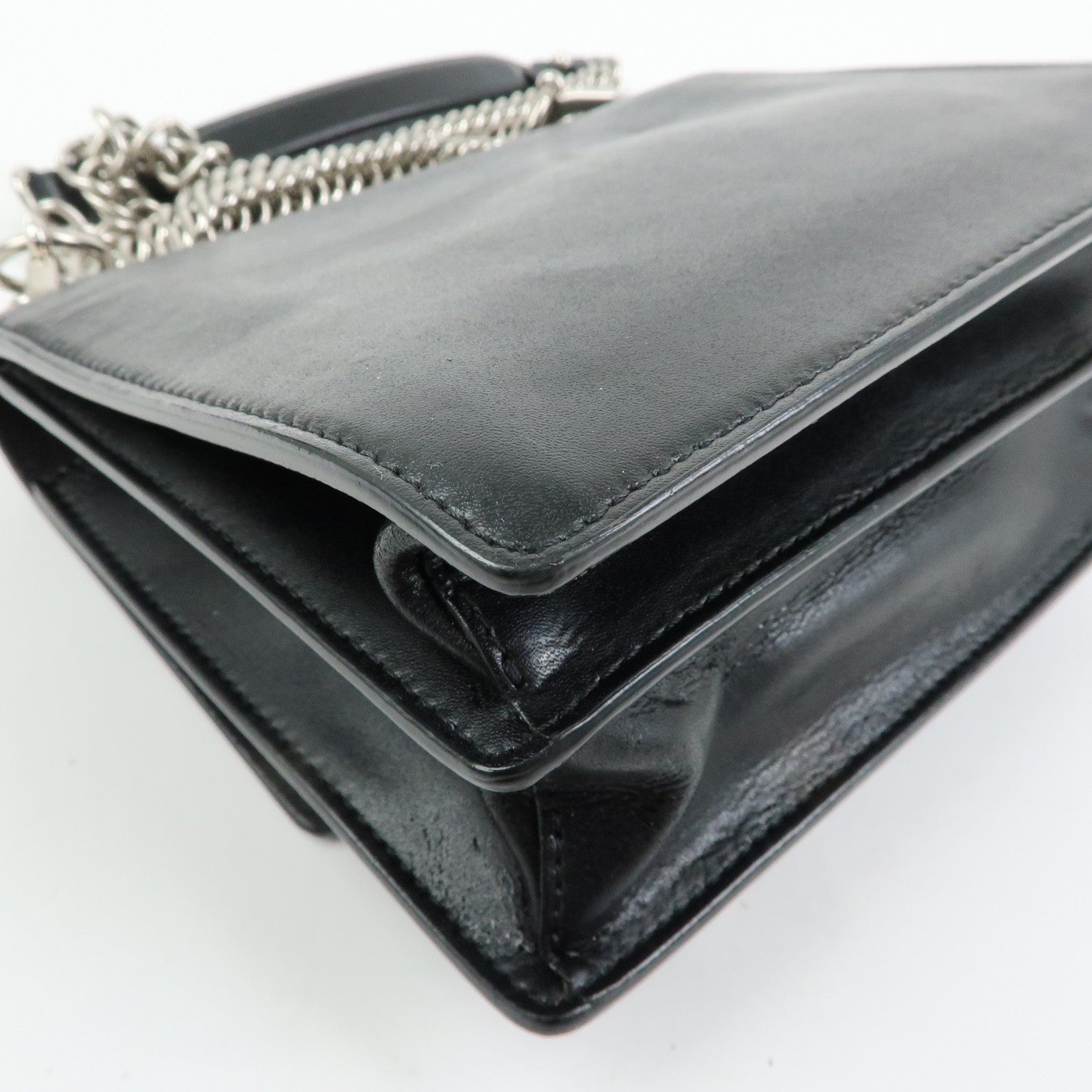 FENDI Kan I Mini Leather Chain Shoulder Crossbody Bag Black 8M0381