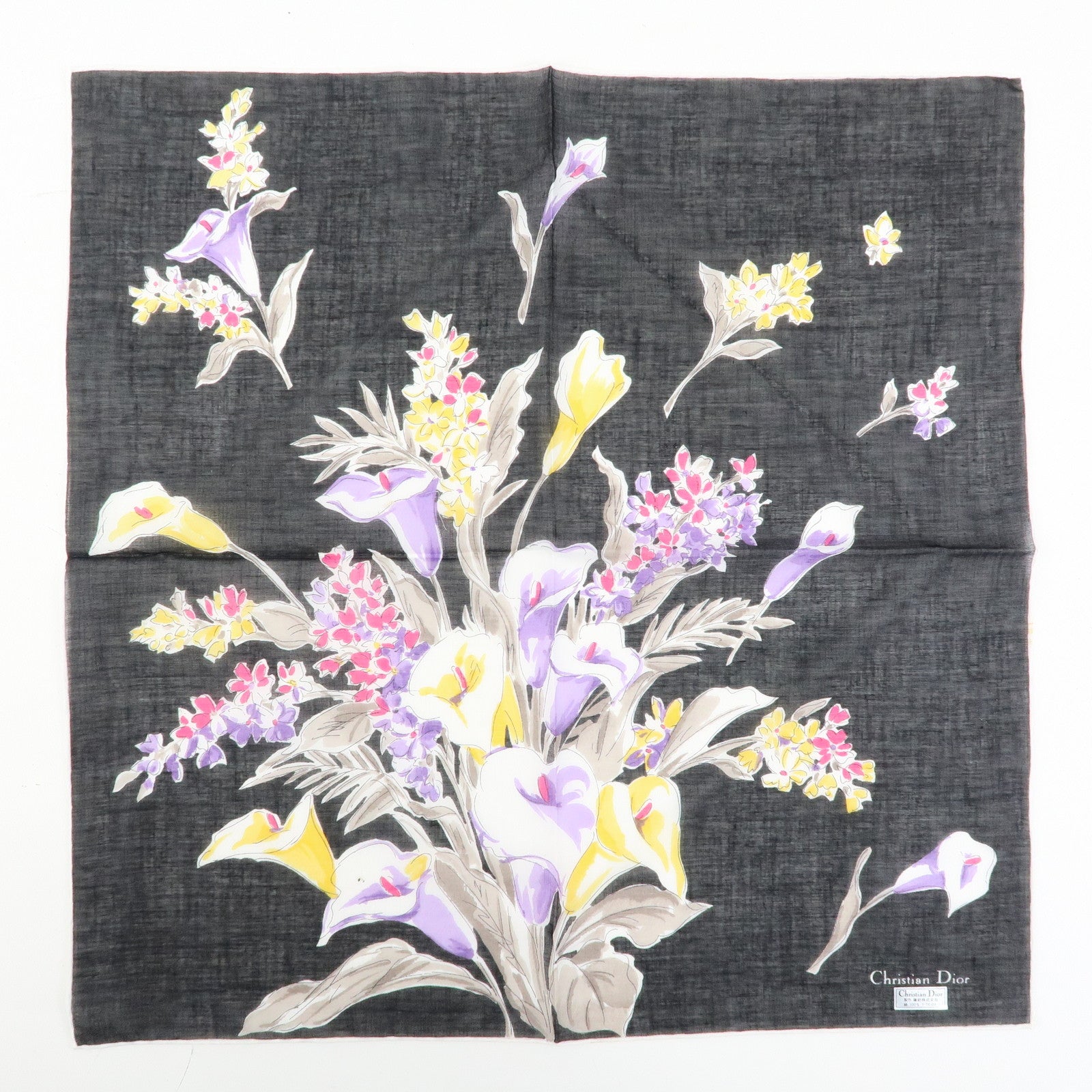 Christian Dior Set of 3 Cotton 100% Scarf Flower Print Navy Black