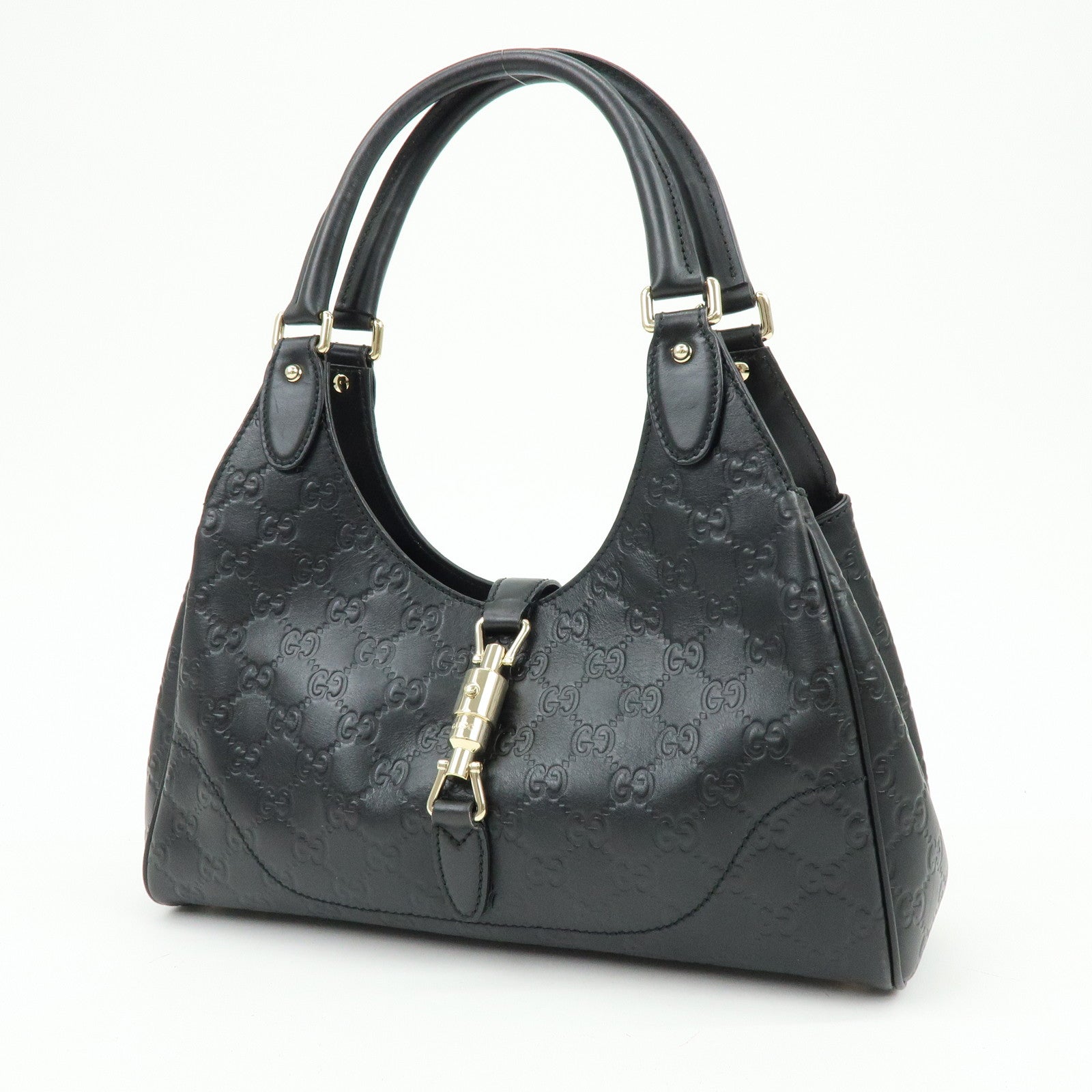 GUCCI Jackie Guccissima Leather Hand Bag Shoulder Bag Black 14819