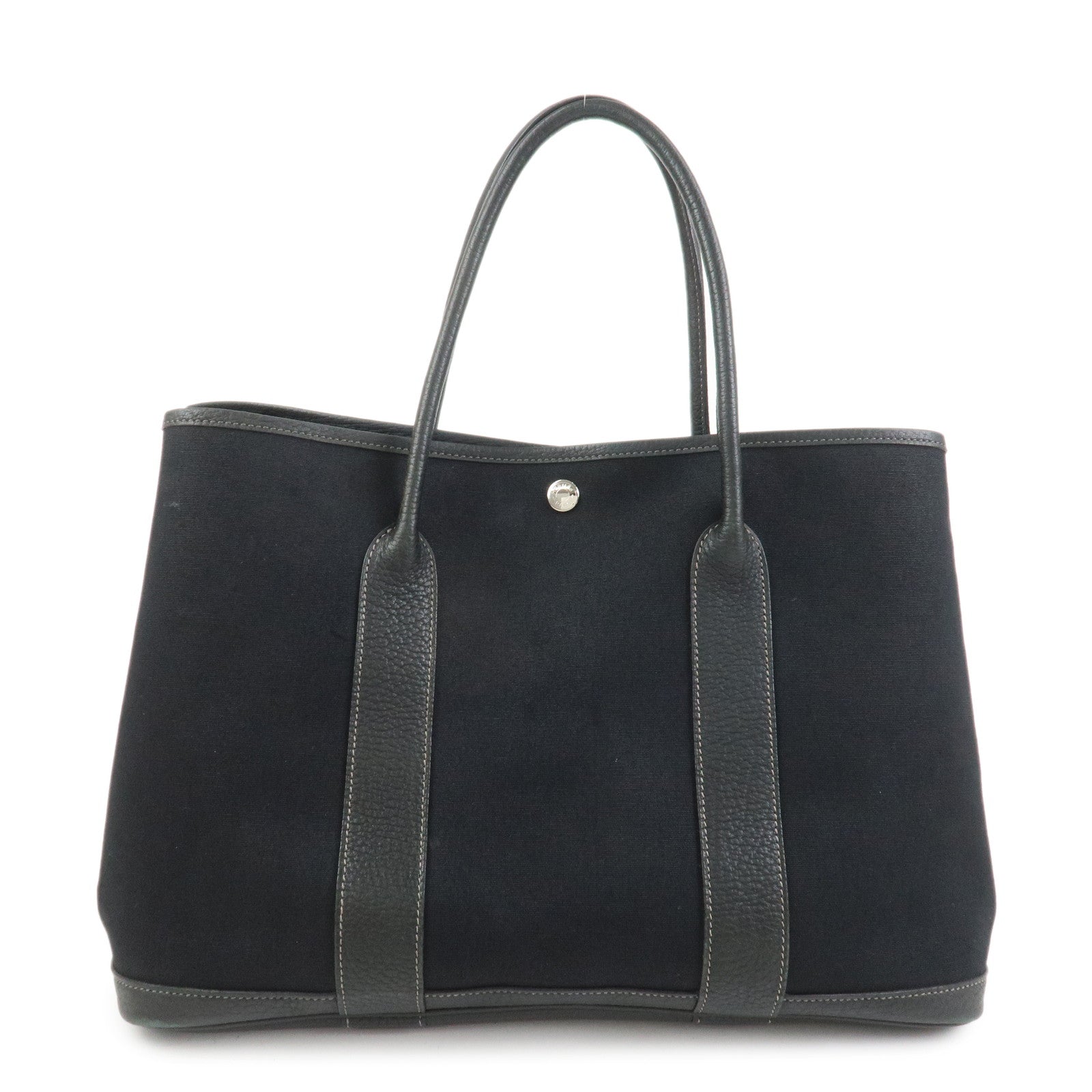 HERMES Garden Party PM Canvas Leather □K Stamped Tote Bag Black