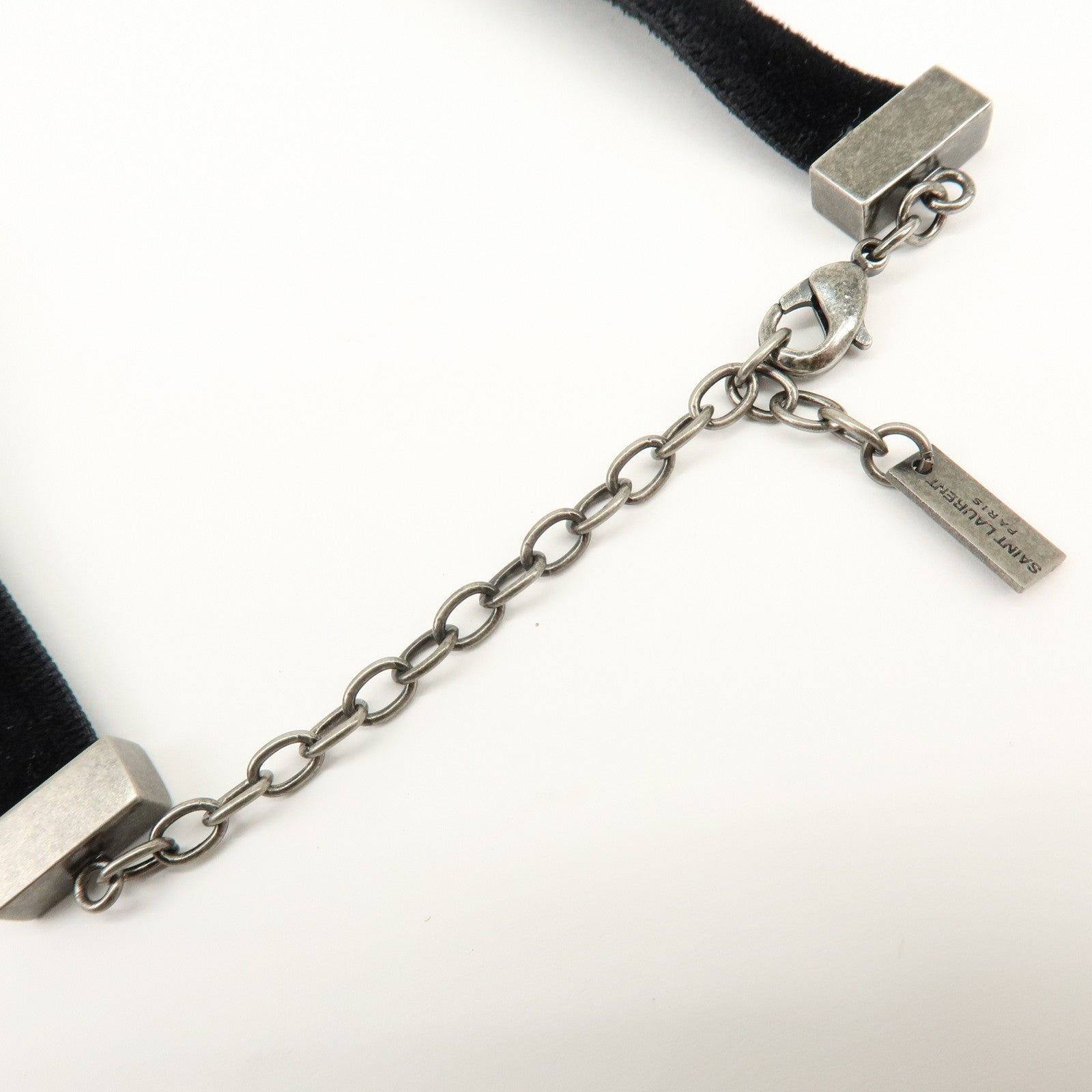 SAINT LAURENT PARIS Velour Oversize Heart Choker Necklace Silver