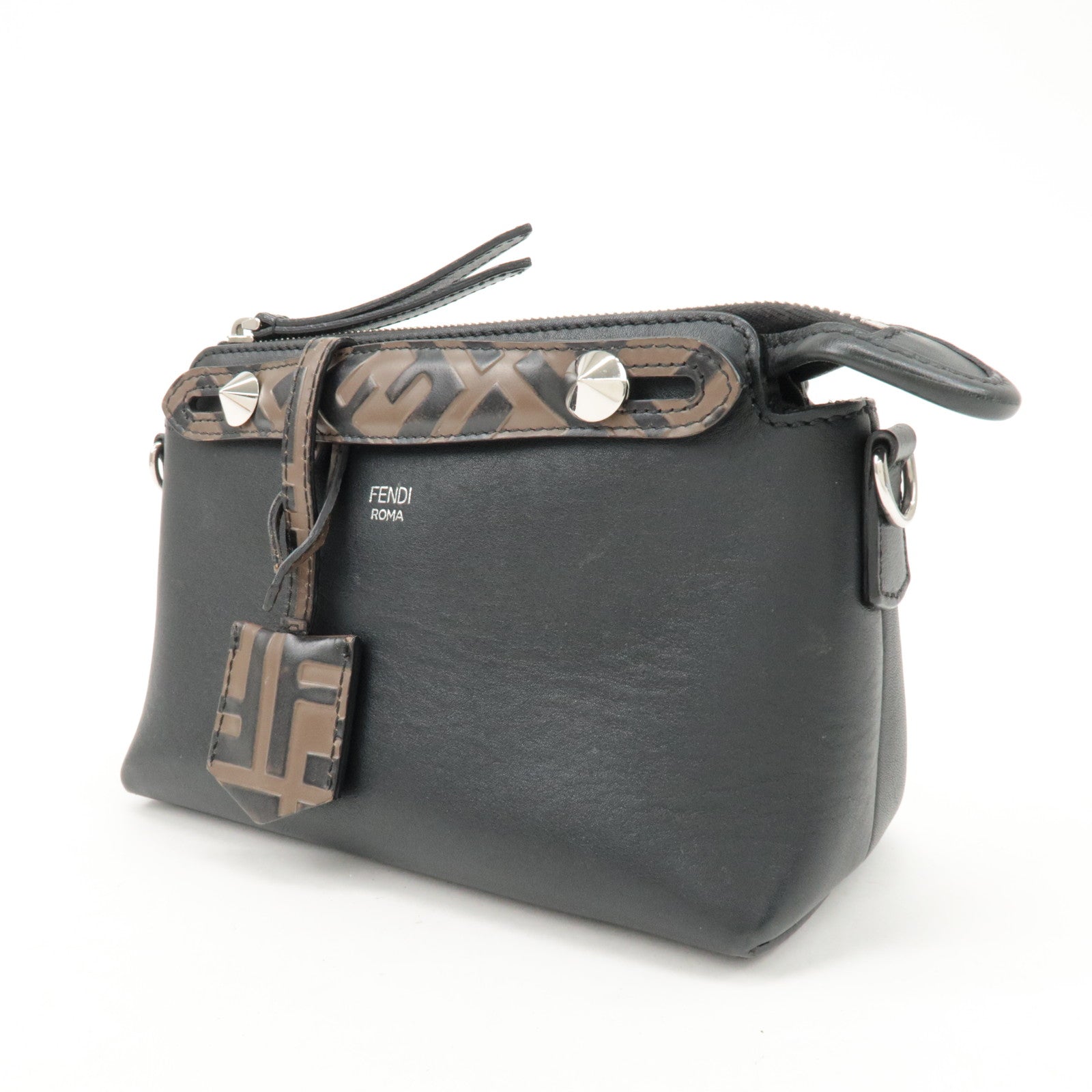 FENDI Zucca By The Way Leather 2Way Shoulder Bag Black Brown 8BL145 Used
