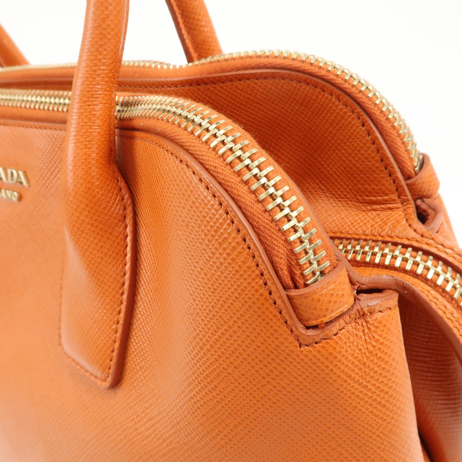 PRADA Logo Saffiano Leather Hand Bag Orange BN2560