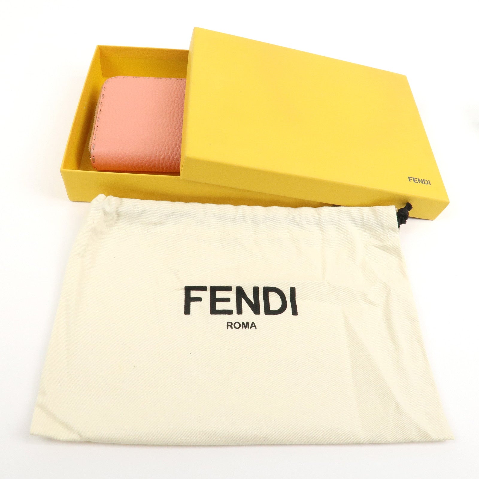 FENDI Leather Round Zippy Long Wallet Pink 8M0299