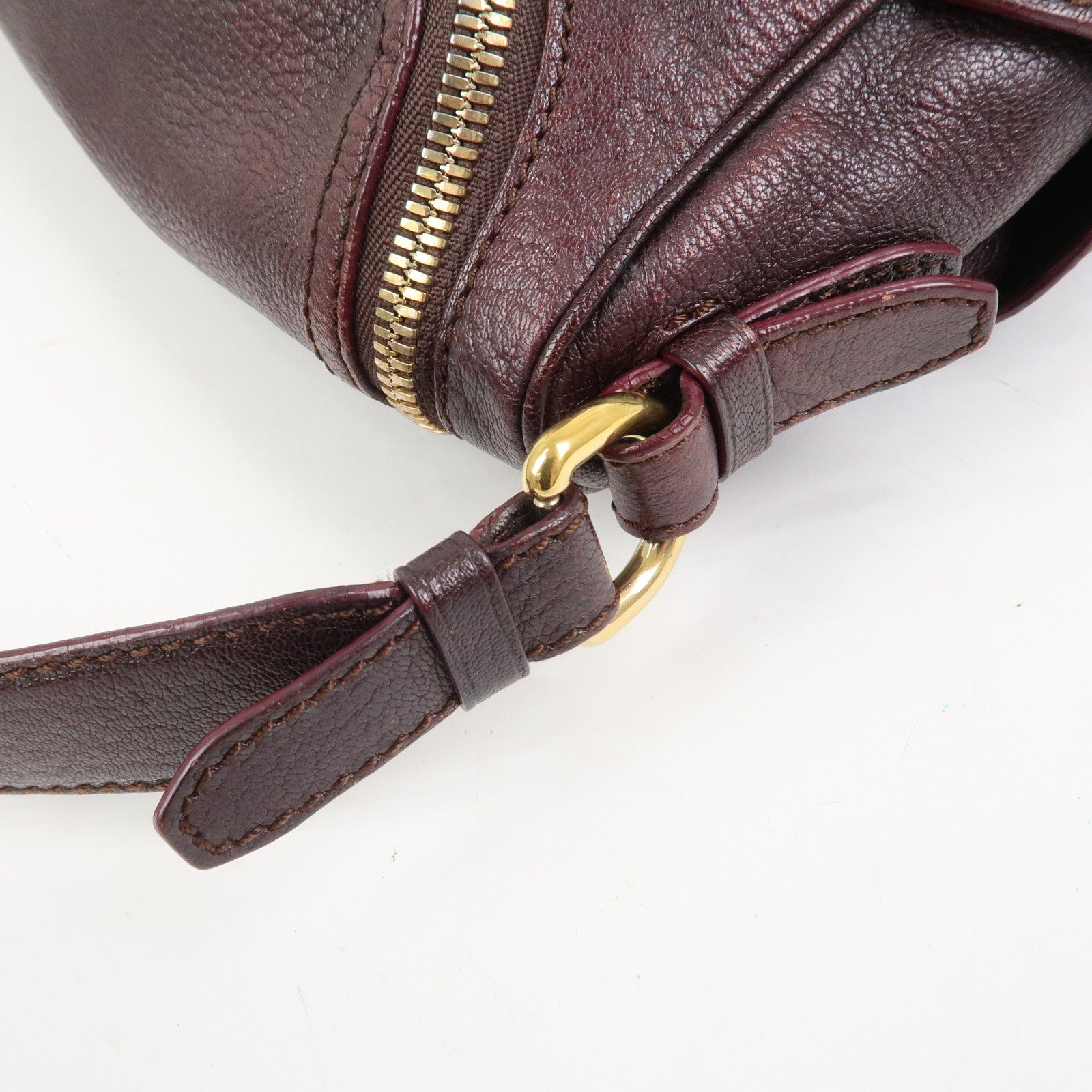 CELINE Macadam Leather Wood Shoulder Bag Hand Bag Brown