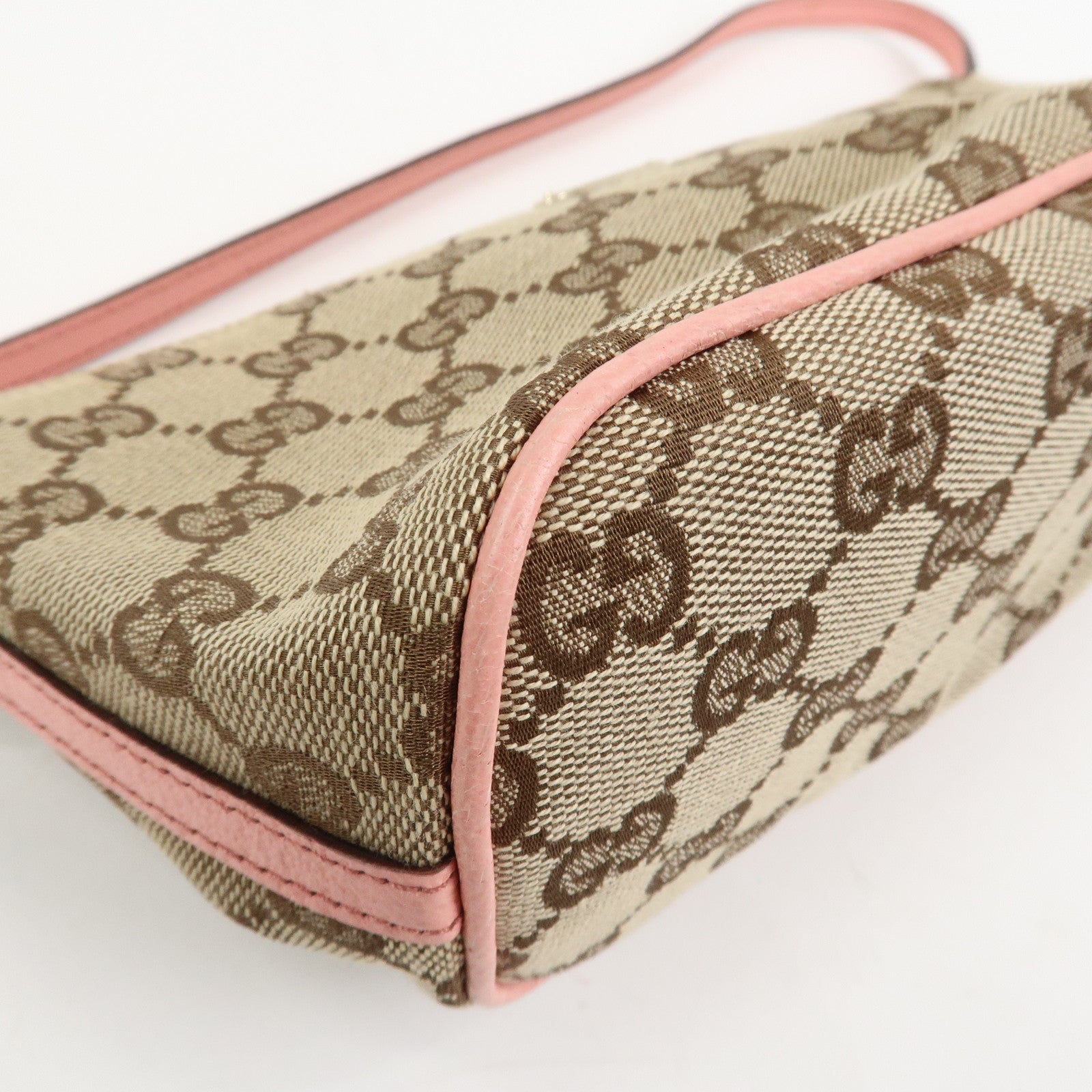 GUCCI Boat Bag GG Canvas Leather Hand Bag Brown Pink 07198