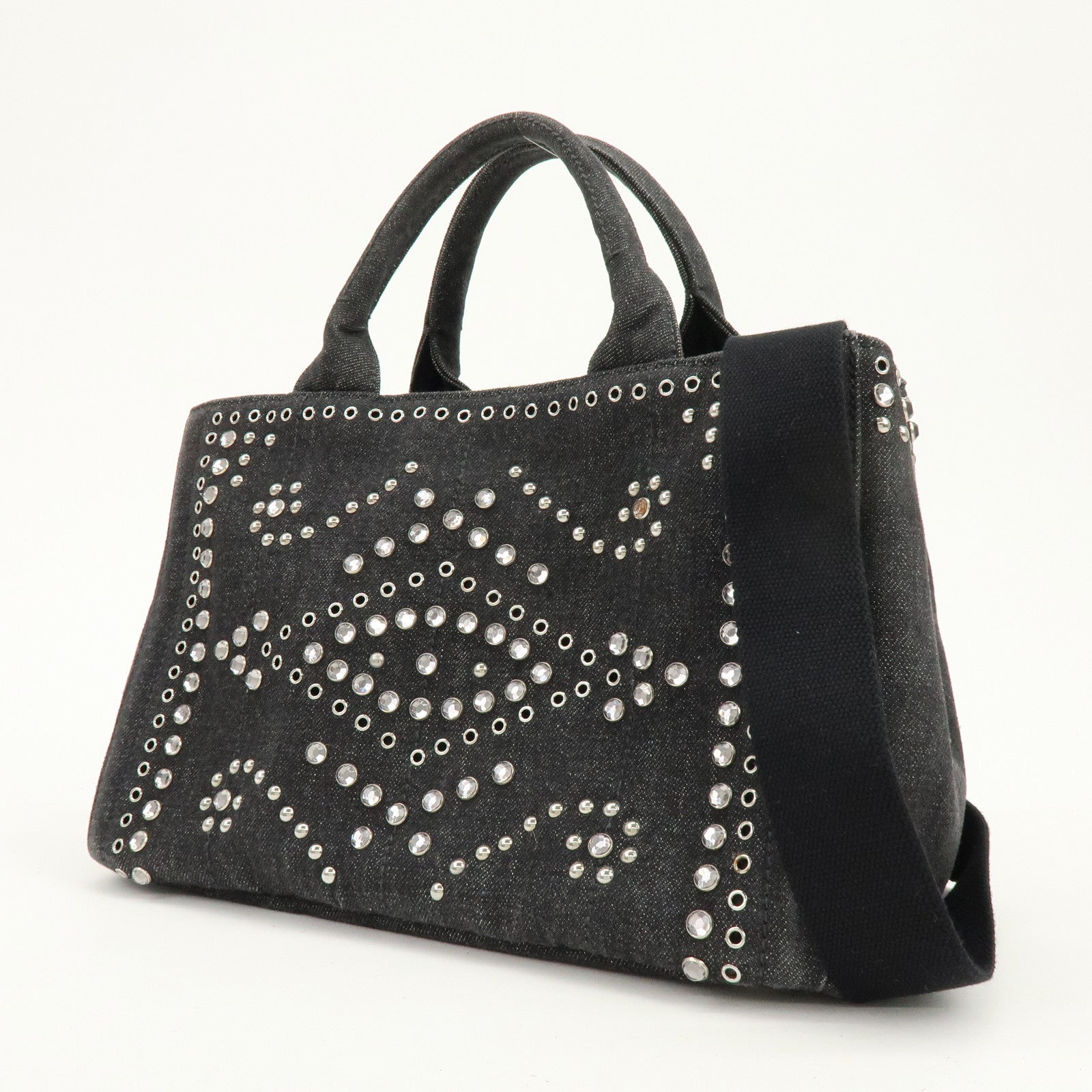 PRADA Triangle Logo Canapa Mini Bijou Denim Canvas 2Way Bag BN2439