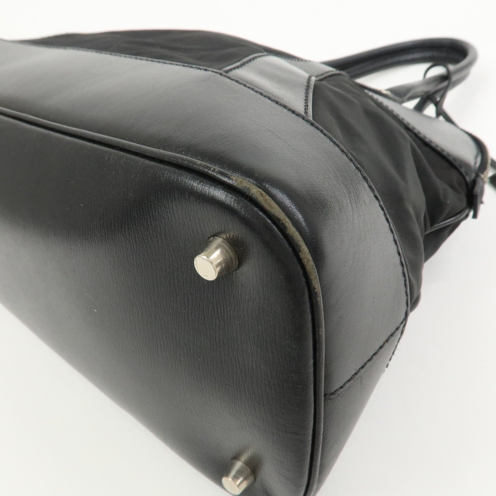 PRADA Triangle Logo Nylon Leather Shoulder Bag Hand Bag Black