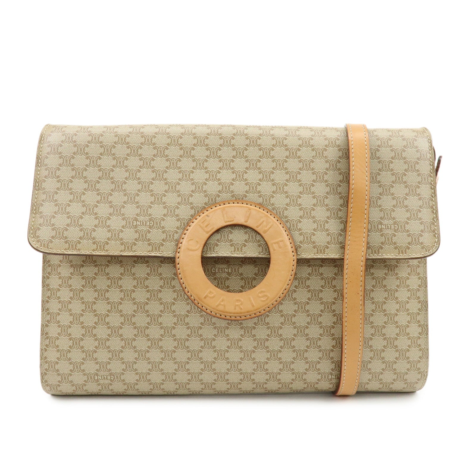 CELINE Macadam PVC Leather Shoulder Bag Clutch Bag Beige