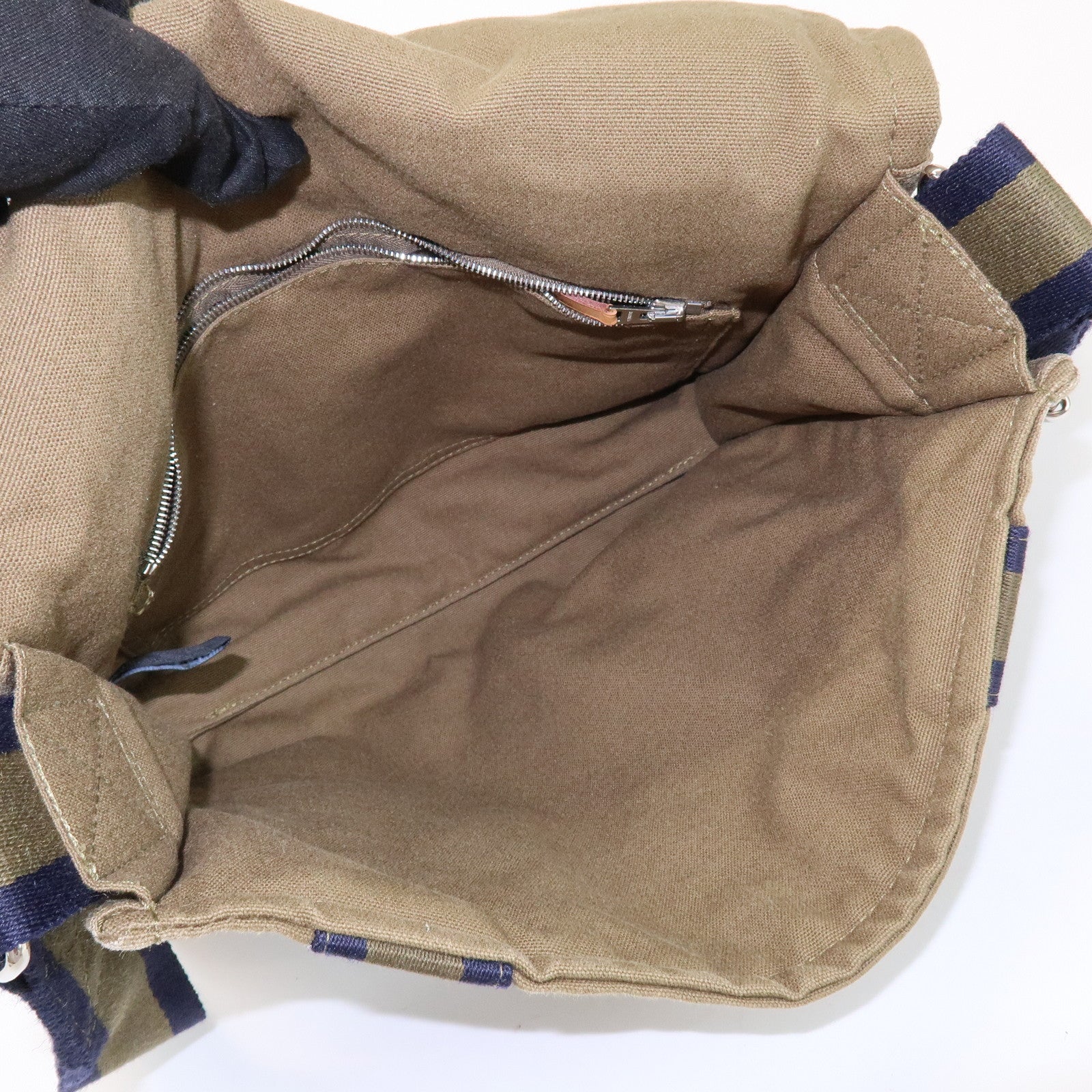 HERMES Logo Canvas Fourre Tout Bassus PM Shoulder Bag Khaki