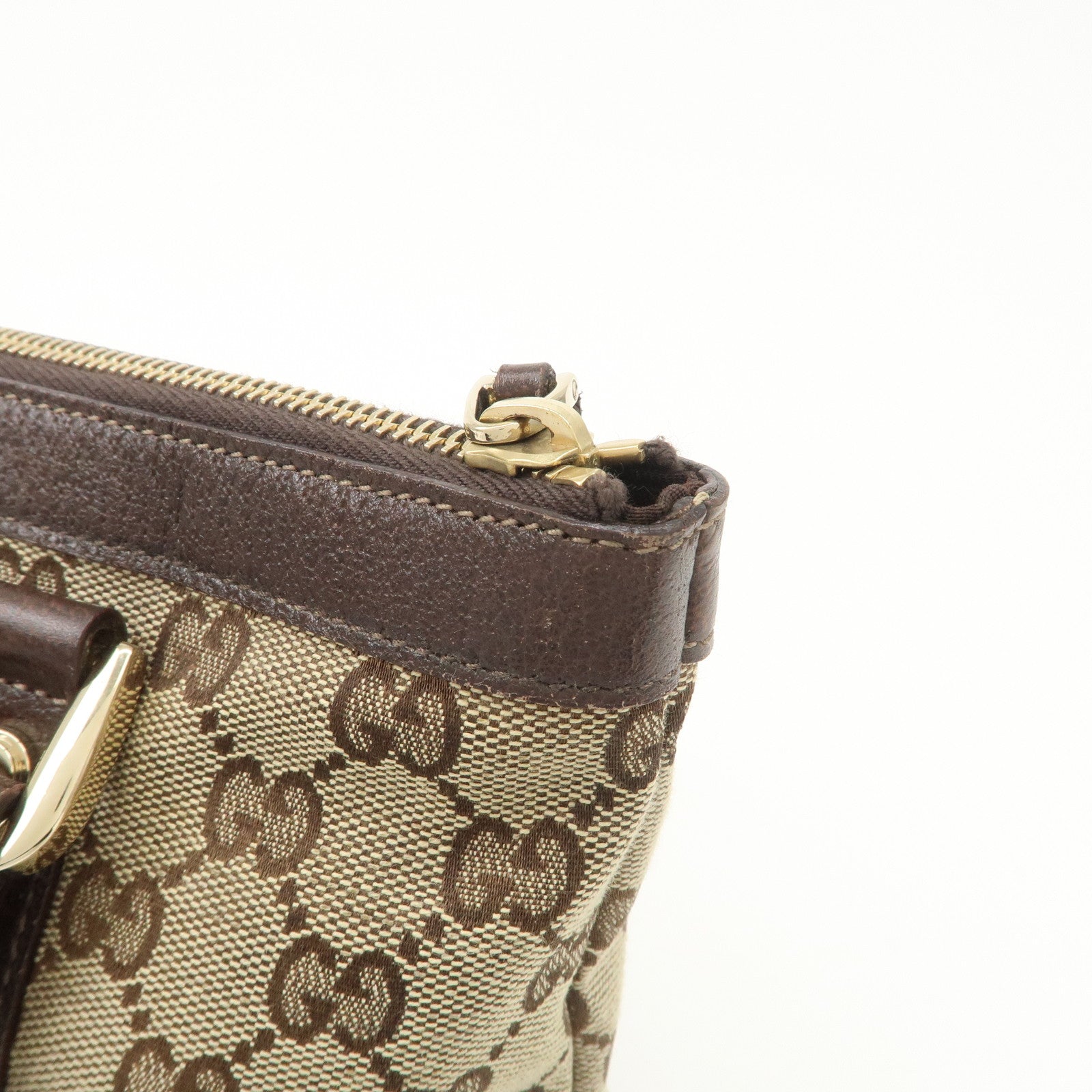 GUCCI Abbey GG Canvas Leather Tote Bag Beige Dark Brown 141471 Used