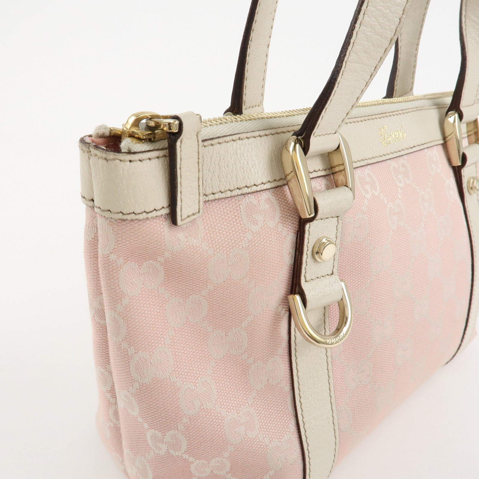 GUCCI Abbey GG Canvas Leather Mini Tote Bag Hand Bag Pink Used