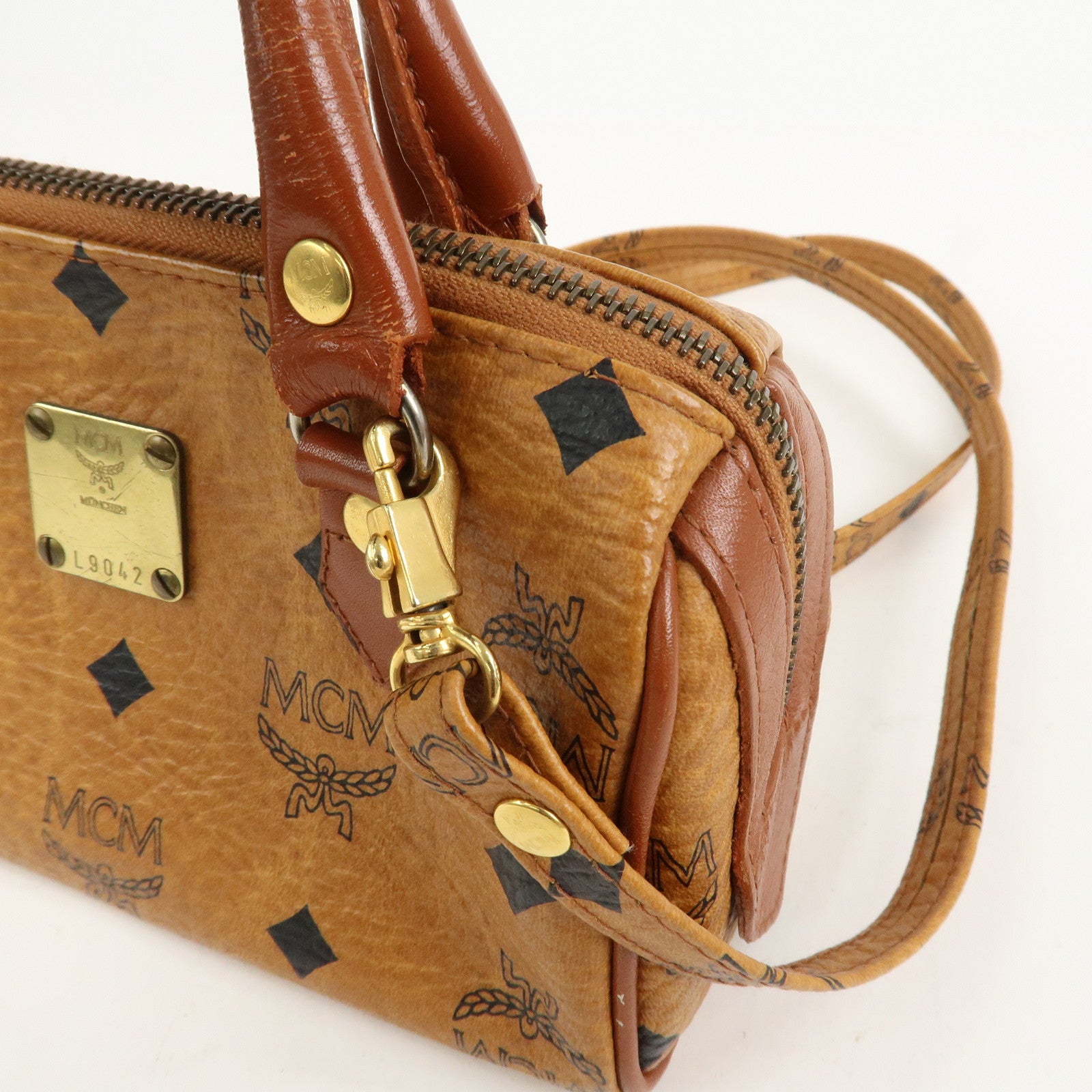 MCM Visetos Leather 2Way Mini Boston Hand Shoulder Crossbody Bag