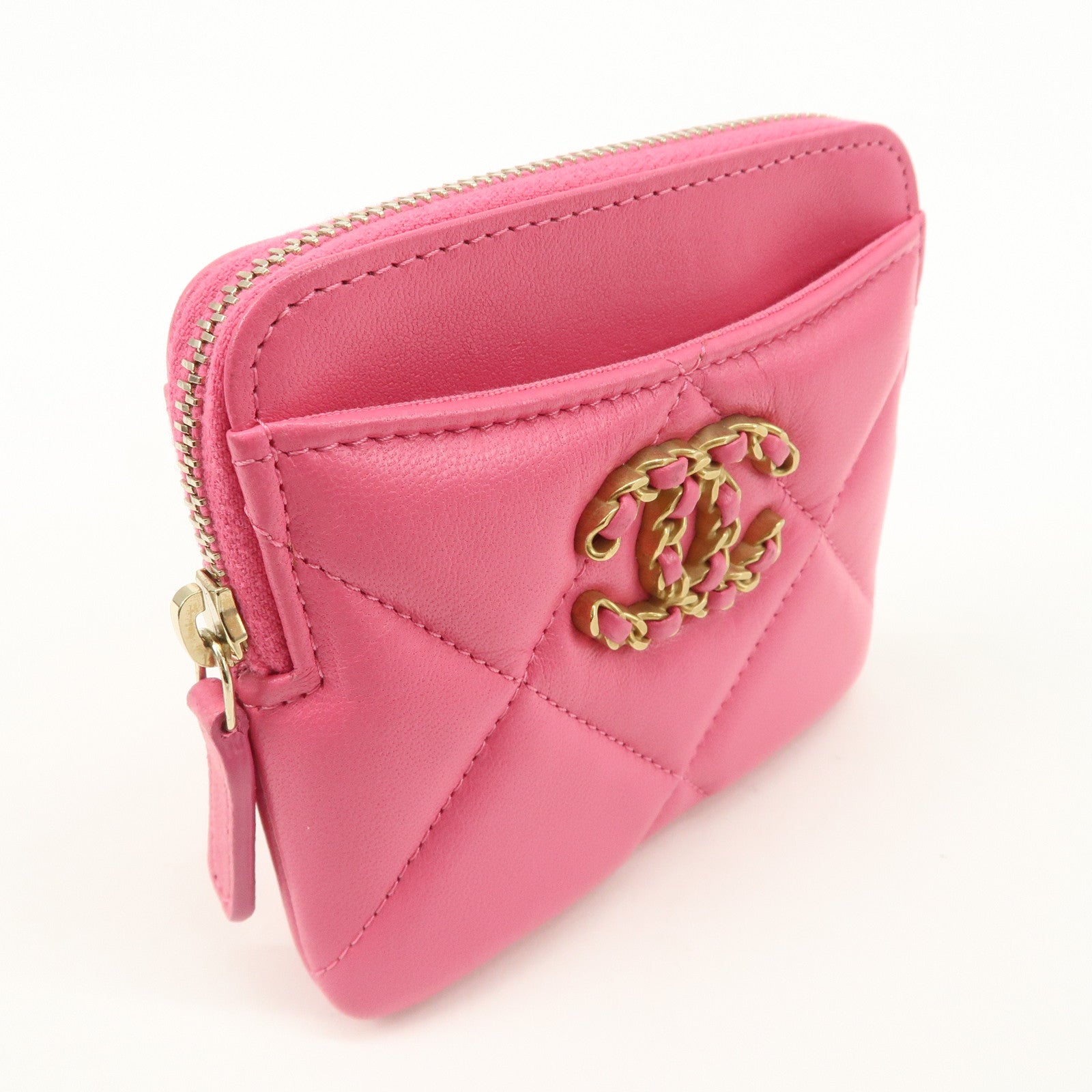 CHANEL Matelasse Leather Zippy Coin Wallet Coin Purse Pink AP2086