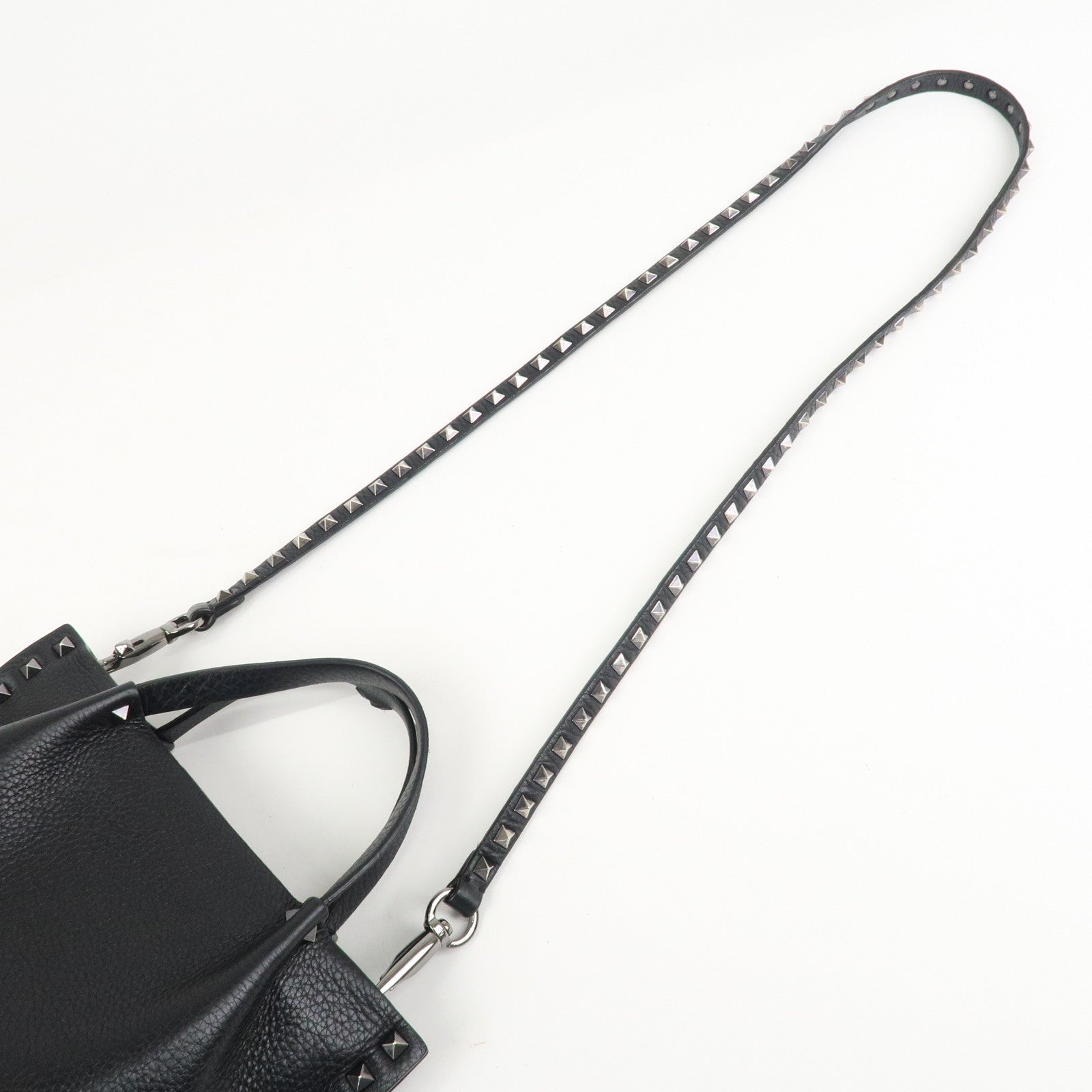 VALENTINO Rock Studs Grained Calf Leather 2Way Bag Hand Bag Black