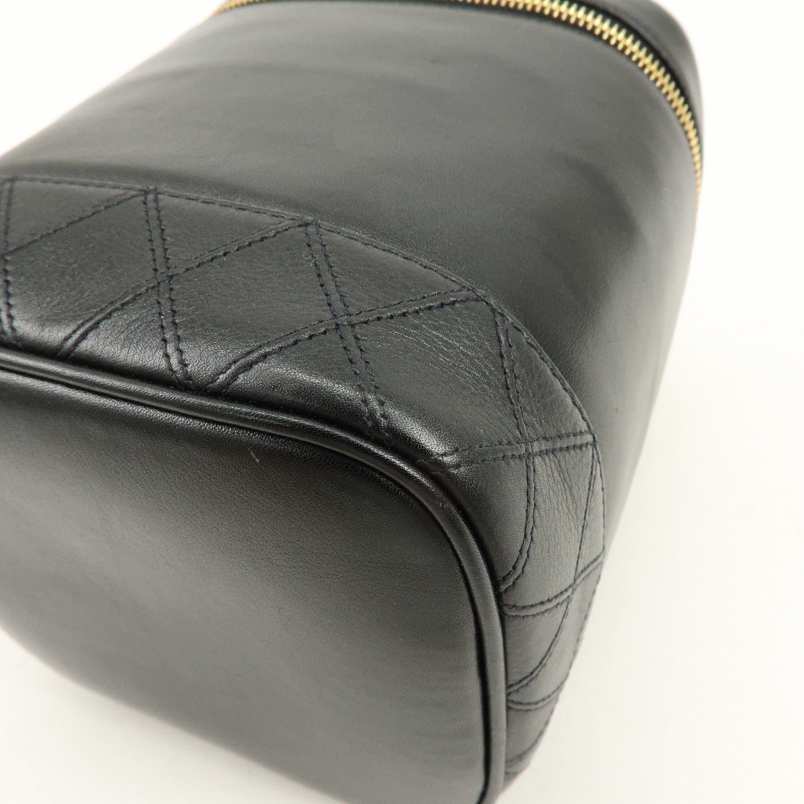 CHANEL COCO Mark Lamb Skin Vanity Bag Hand Bag Black A01998